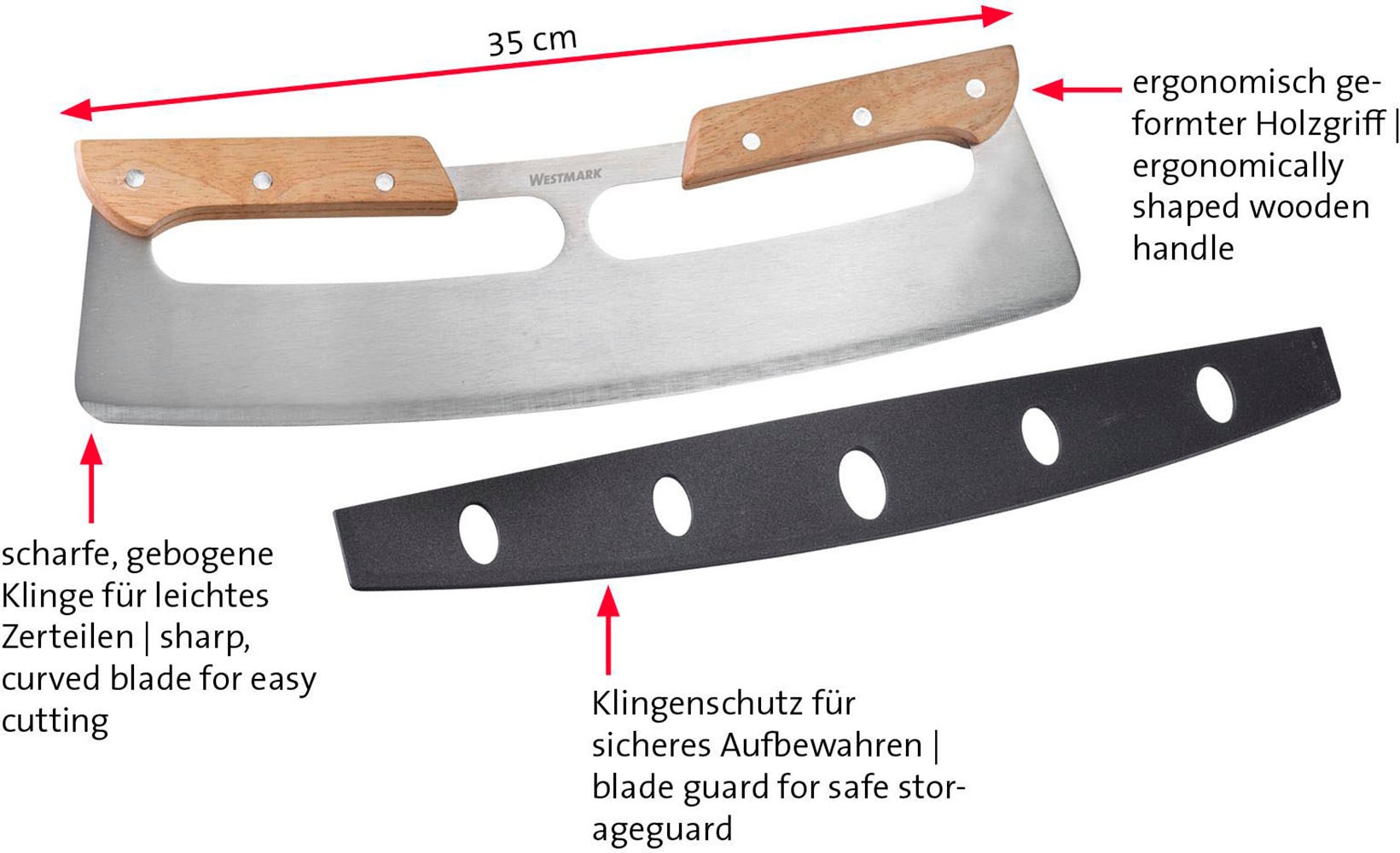 WESTMARK Pizzaschneider »Pro«, (1 tlg.), Wiegemesser, Edelstahl mit Holzgriff