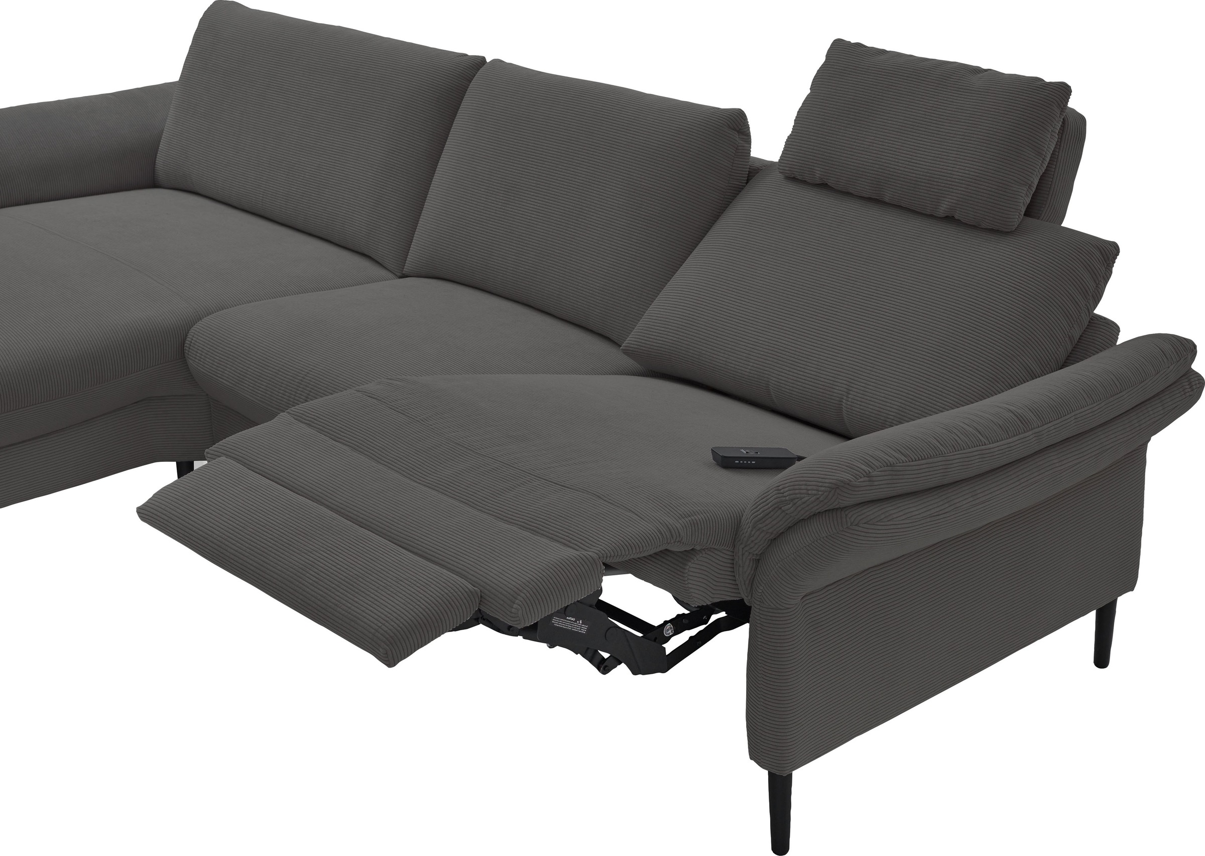 Places of Style Ecksofa »Sarsina: mit Tonnentaschen-Federkern, perfekt zum Entspannen L-Form«, inklusive 1 motorischen Relaxfunktion mit Herz-Waage-Beschlag