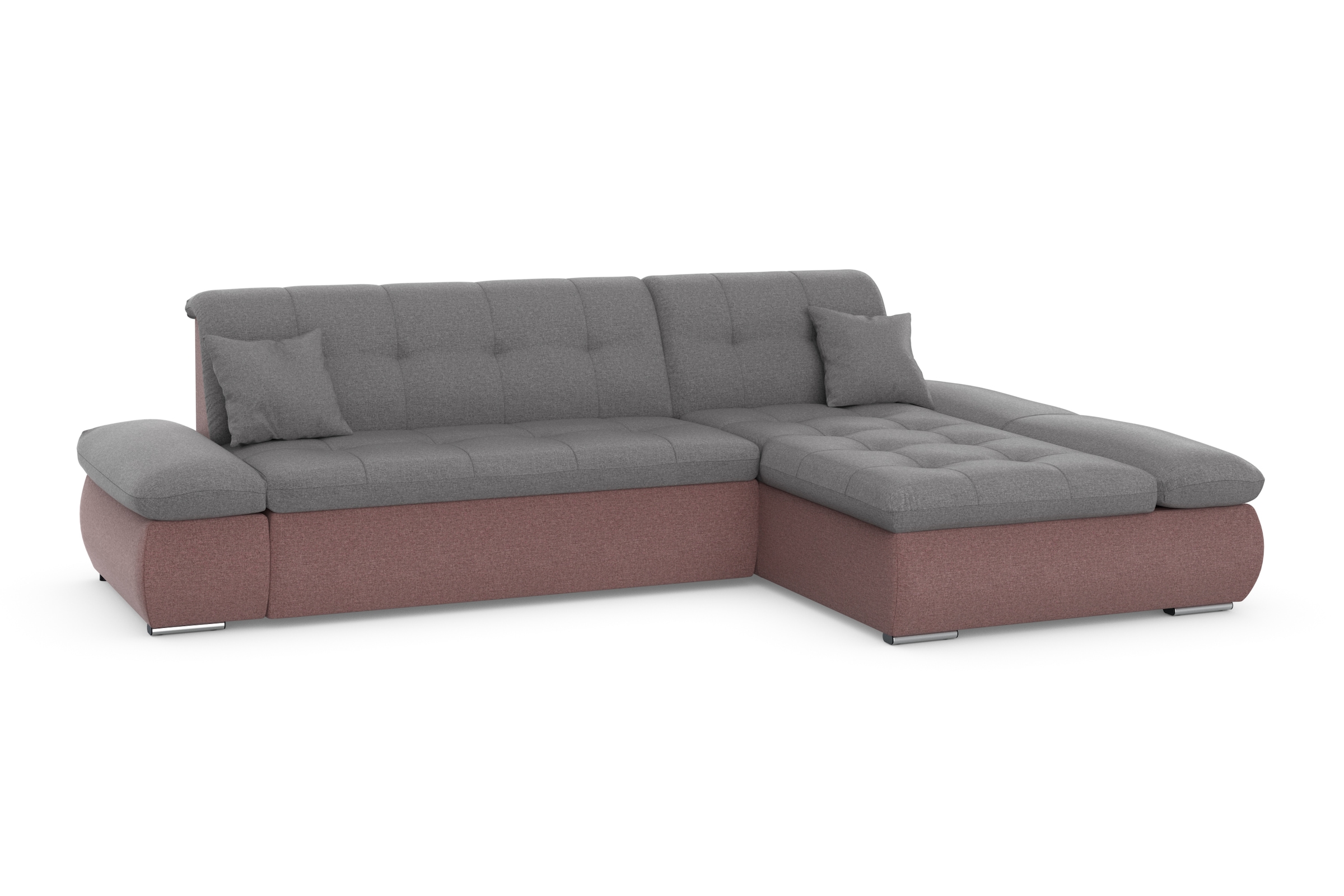 DOMO collection Ecksofa »Moric, L-Form, XXL-Sofa - Breite 300cm«, wahlweise mit Bettfunktion und Armteilverstellung, beere-grau
