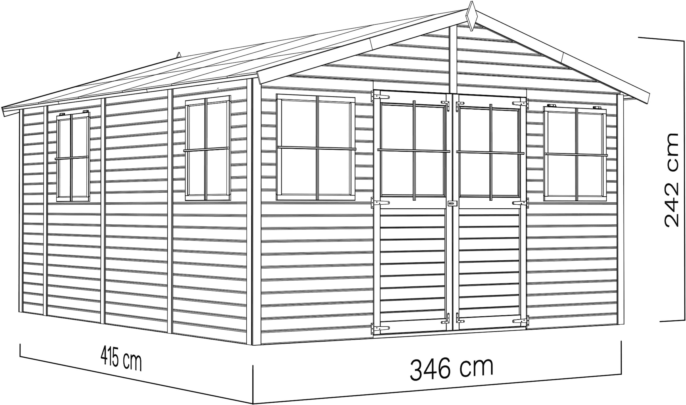 BERTILO Gartenhaus »Workshop Carpenter naturbelassen«, Großes Gartenhaus aus exakt vorgefertigten Elementen