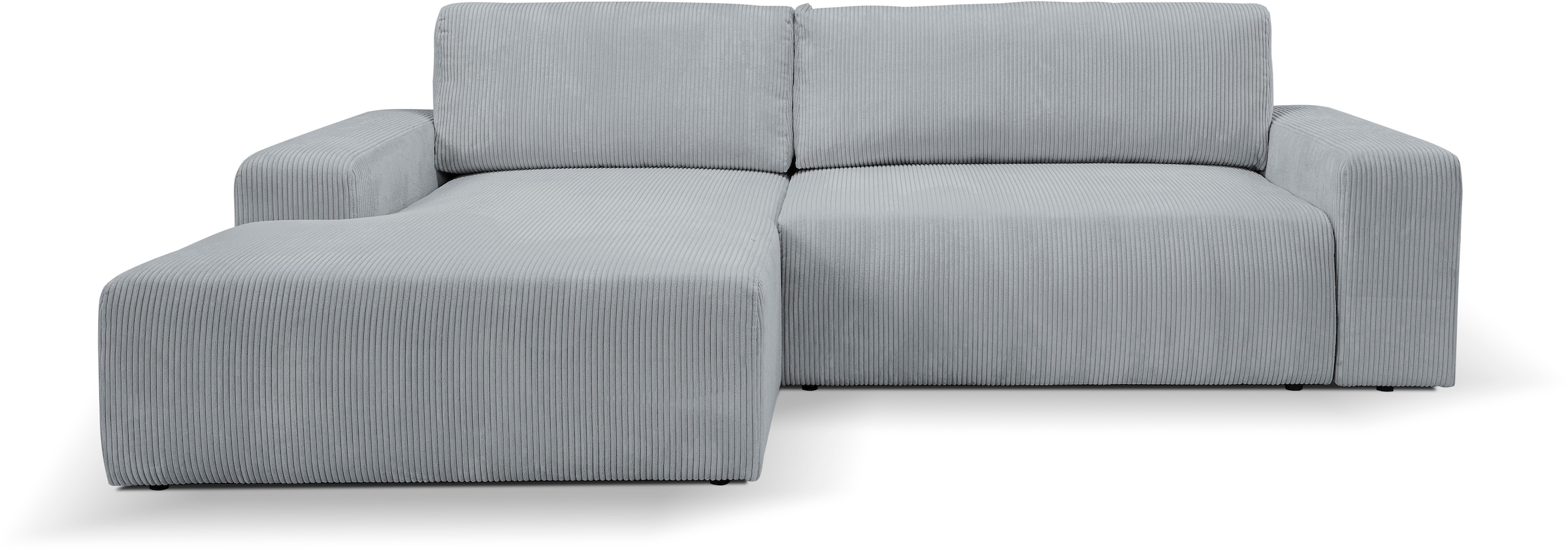 WERK2 Ecksofa »Rotterdam-L, kuschelweicher Cord oder Breitcord, L-Form, Breite 267 cm«, Design Ecksofa mit Schlaffunktion & Bettkasten, Cord, Grau