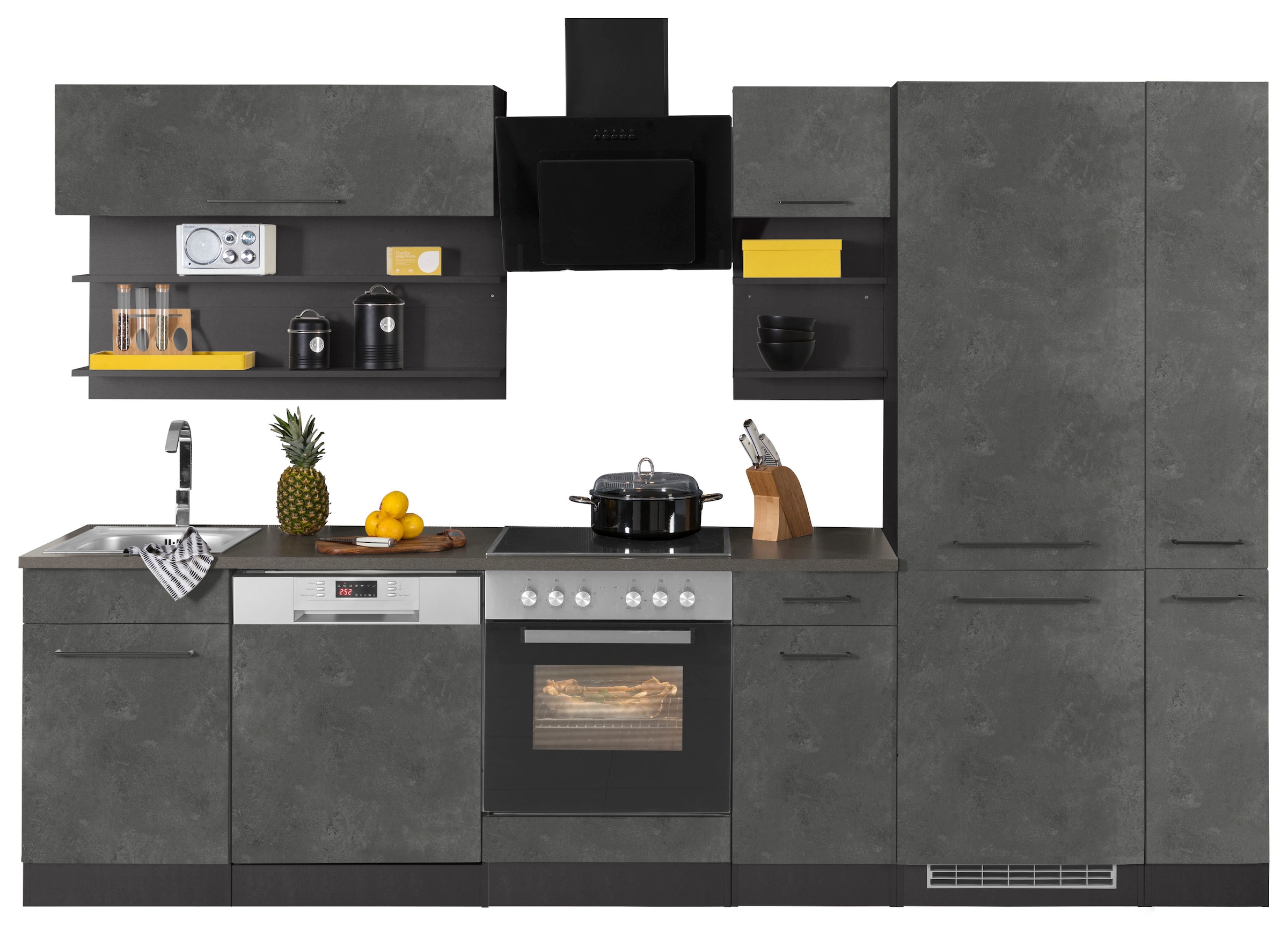 KOCHSTATION Küchenzeile »KS-Tulsa«, ohne E-Geräte, Breite 300 cm, schwarze Metallgriffe, MDF Fronten