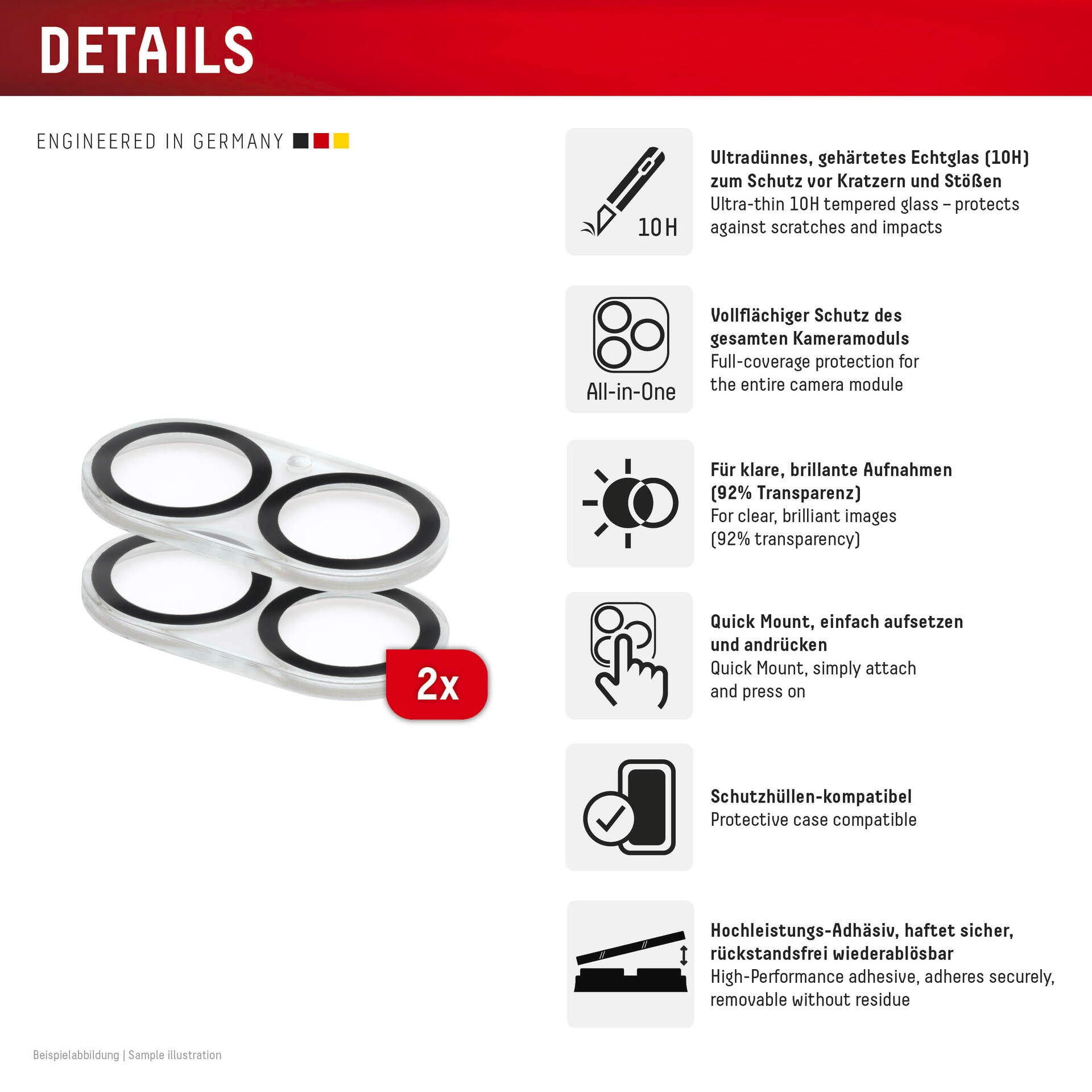 Displex Kameraschutzglas »Camera Lens Glass All-In-One Protector Full Cover« für Apple iPhone 16;Apple iPhone 16 Plus Packung, 2x All-In-One Glas,  Objektivschutz, Kameraschutz, kratz- & stoßfest