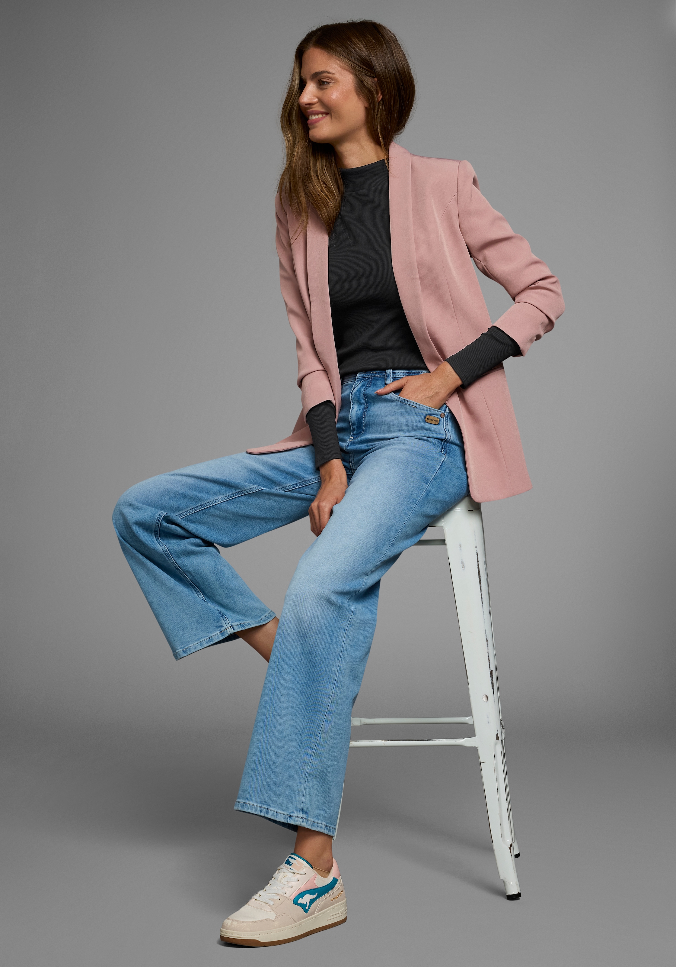 AJC Langarmshirt langärmelig,  Basic-Stil,  Stehkragen,  ideal für Büro und Freizeit