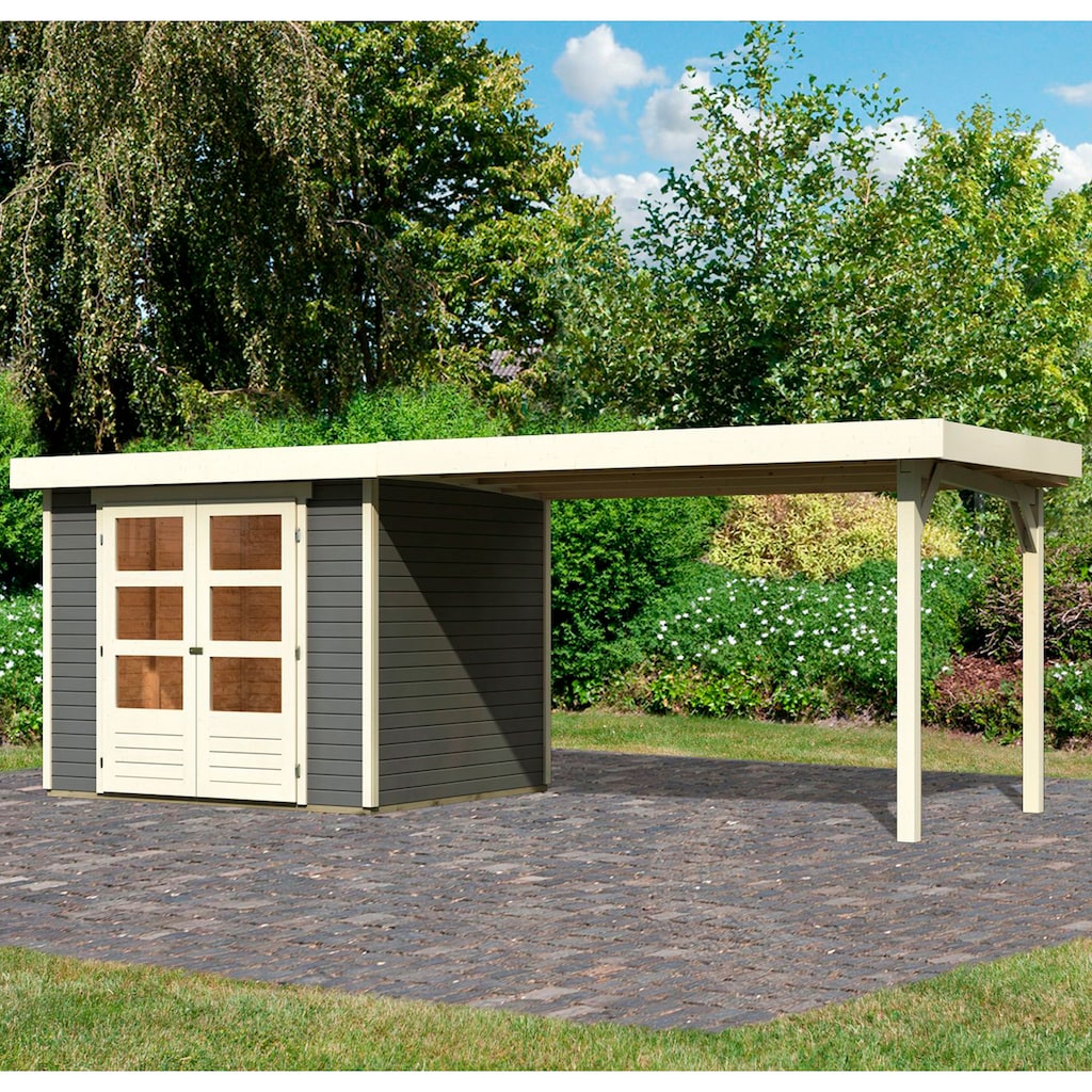 Karibu Gartenhaus »Arnis«, (Set), mit Anbaudach 2,80 m Breite