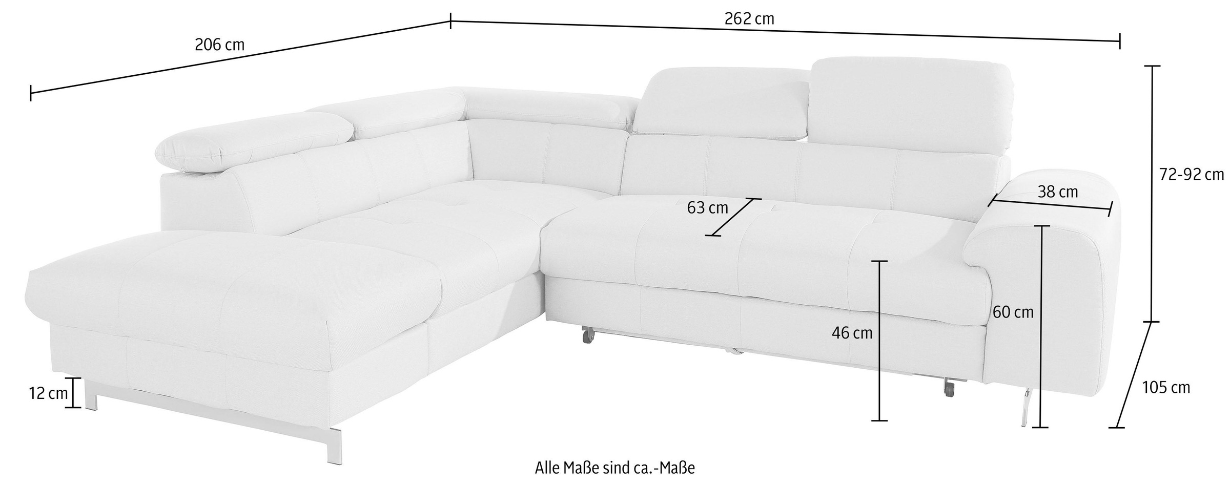COTTA Ecksofa »Chef L-Form«, mit Kopfteilverstellung, wahlweise mit Bettfunktion & Bettkasten