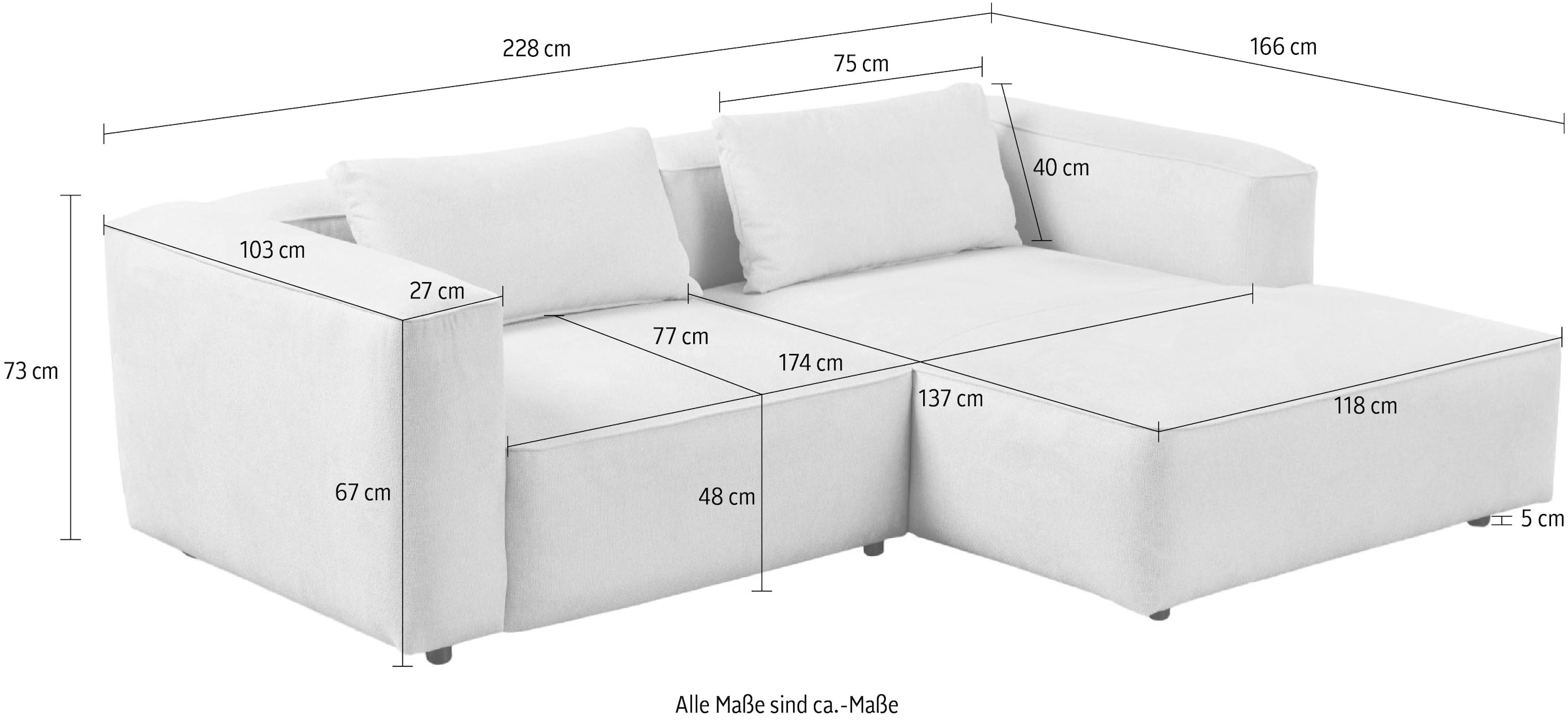 andas Ecksofa »Tvinnet«, Breite 228 cm, extra tiefe Sitzfläche, kubisches Sitzvergnügen