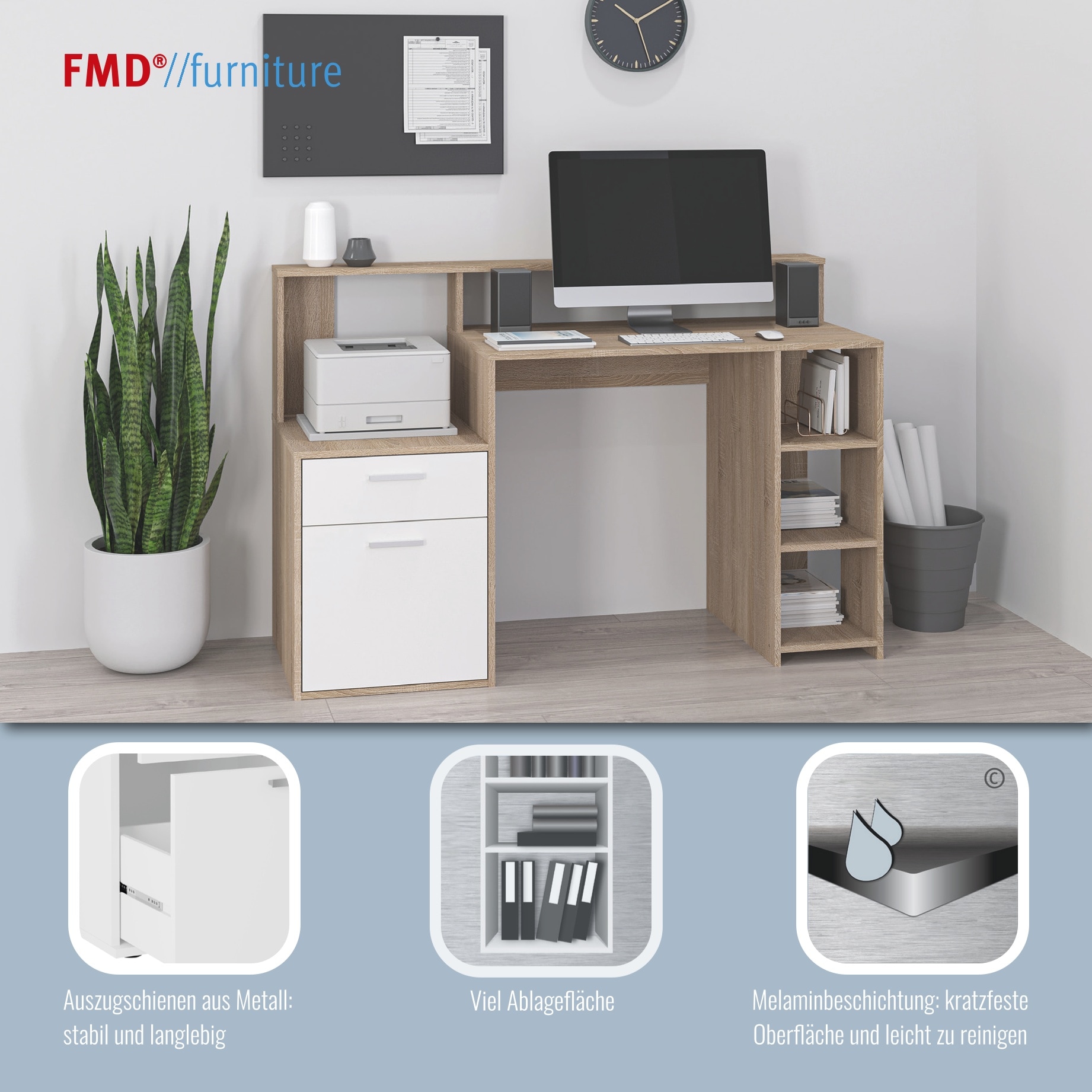 FMD Regal-Schreibtisch »Bolton« Schreibtisch mit Stauraum und Ablage, offene Fächer, 138,5 cm breit