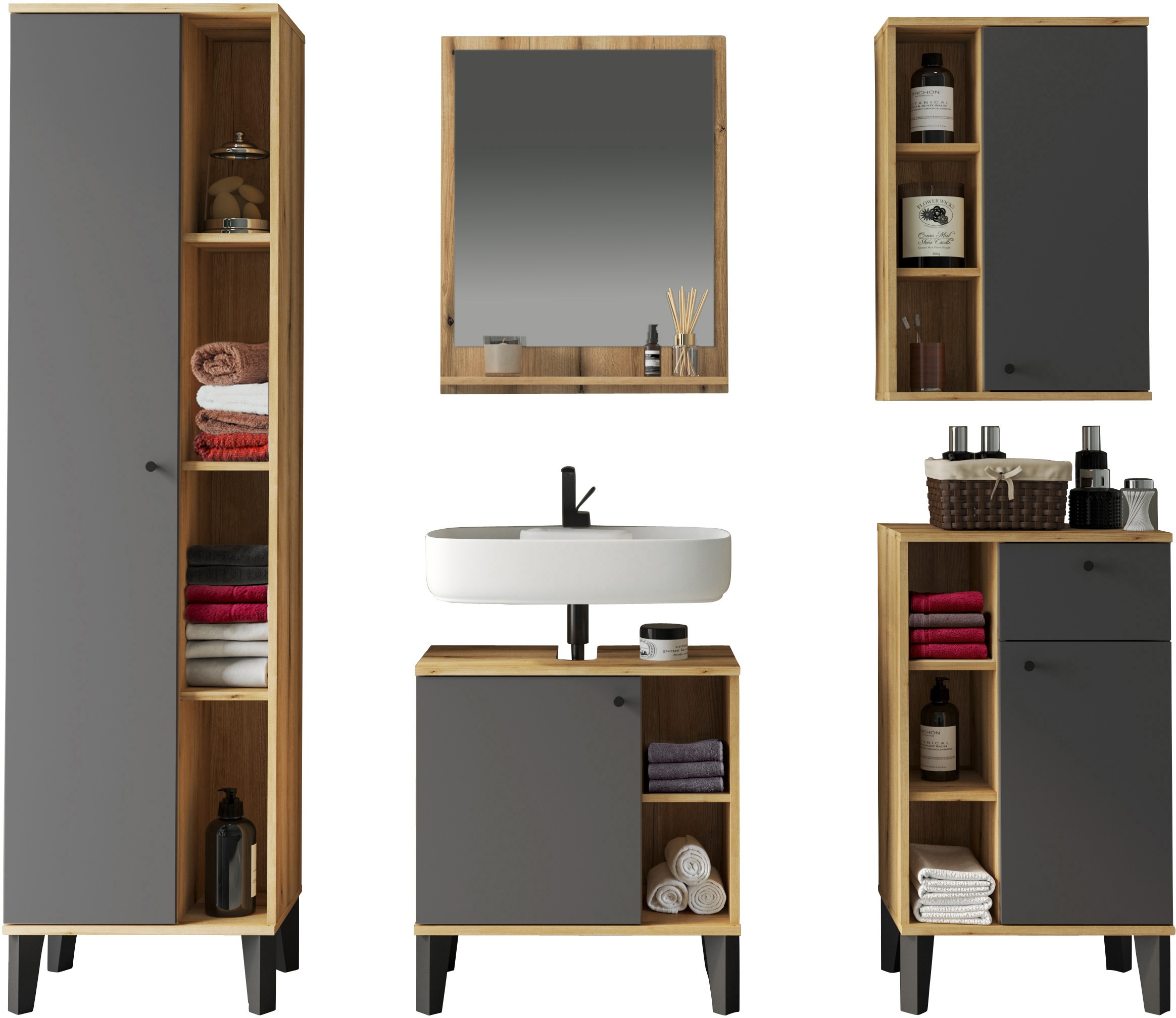 INOSIGN Badmöbel-Set »OSLO, Bad im skandinavischen Design, 5-teiliges Badez günstig online kaufen