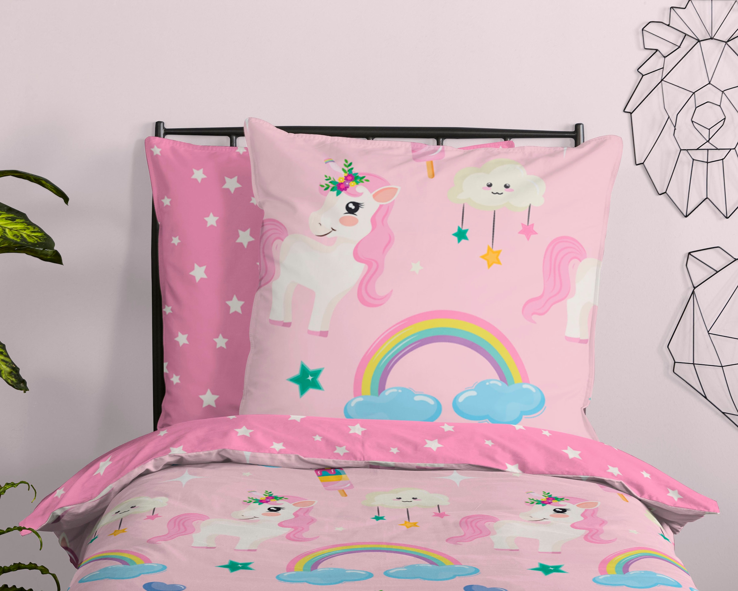 good morning Kinderbettwäsche »Uniloves«, Baumwolle, 135x200, Reißverschluss, Wendeoptik, Einhorn, Mädchen, Rosa