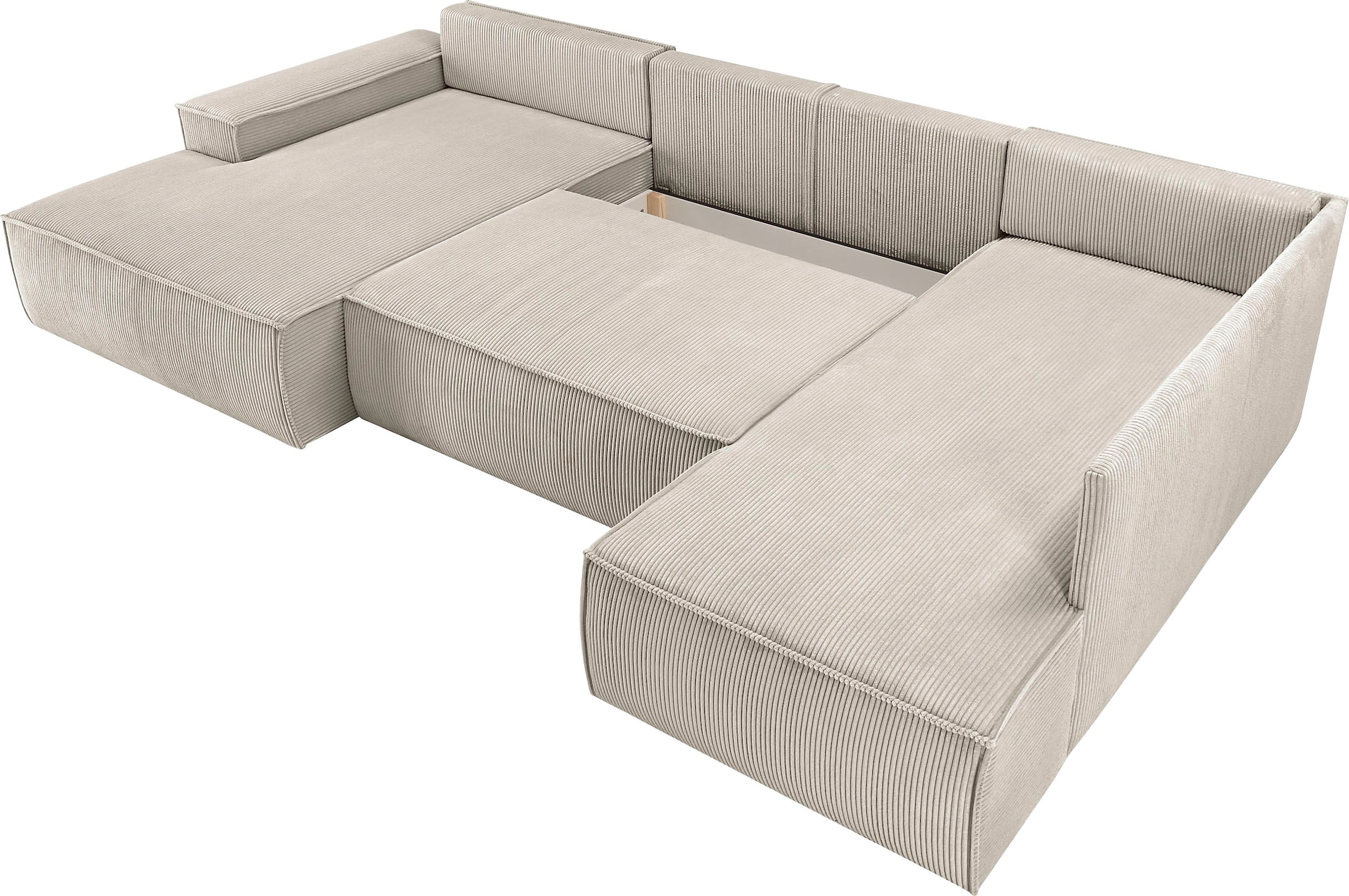 Home affaire Wohnlandschaft »SHERWOOD 329 cm, U-Form, Schlafsofa,«, Schlaffunktion m. Bettkasten (194x139 cm), Cord, Vintage, Samtvelours