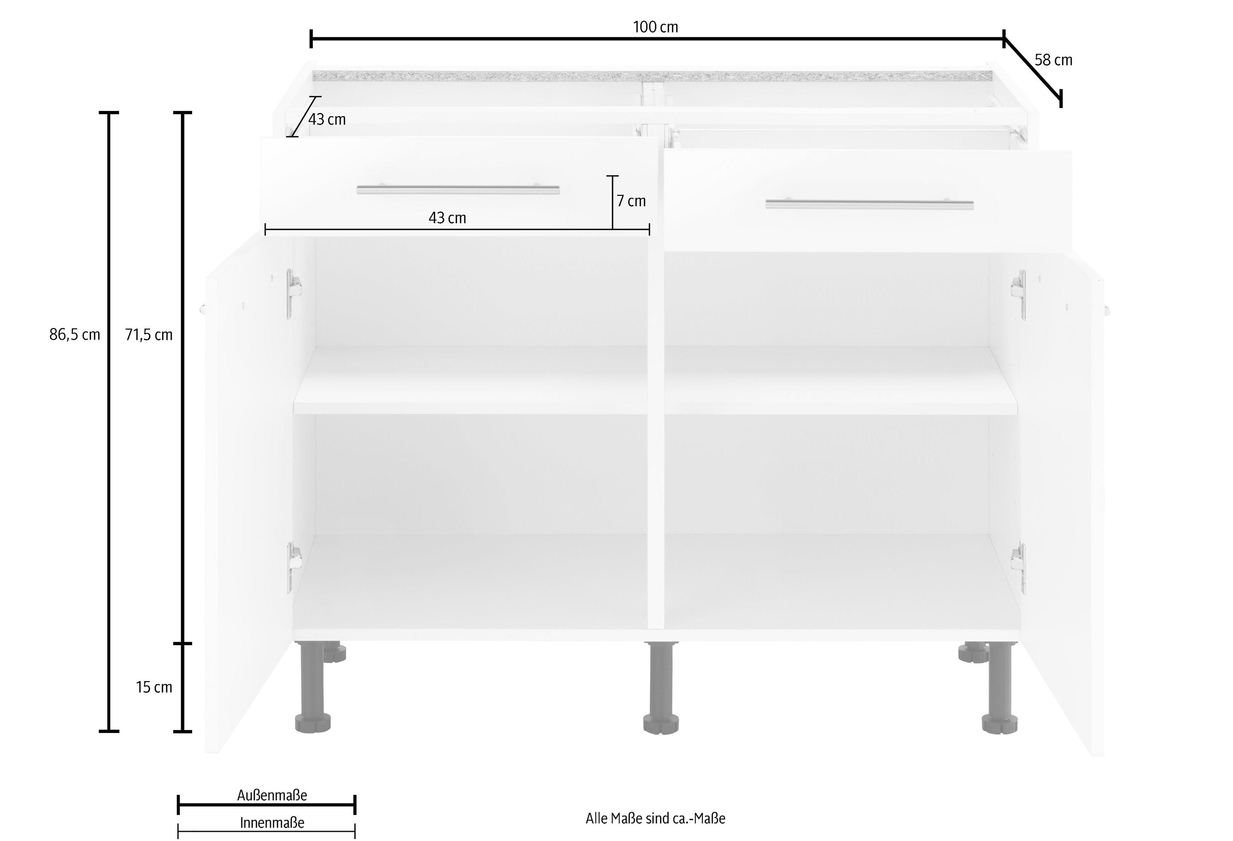 wiho Küchen Unterschrank »Ela«, Breite 100 cm, höhenverstellbare Füße