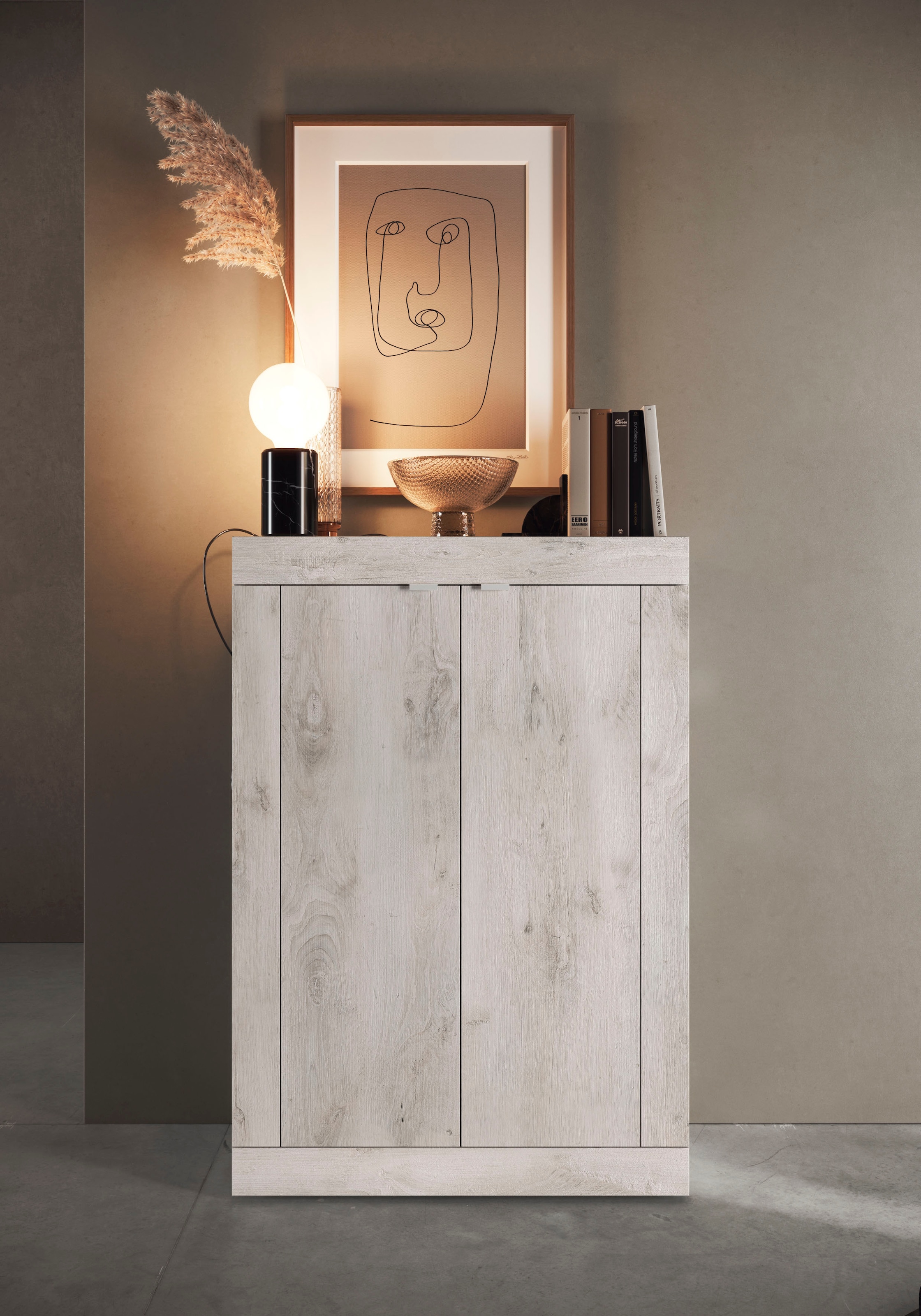 Home affaire Schuhschrank »Basic Breite 78 cm, Höhe 116 cm, Schuhkommode,« moderne Rahmenoptik, Metallgriffe, 4 Einlegeböden