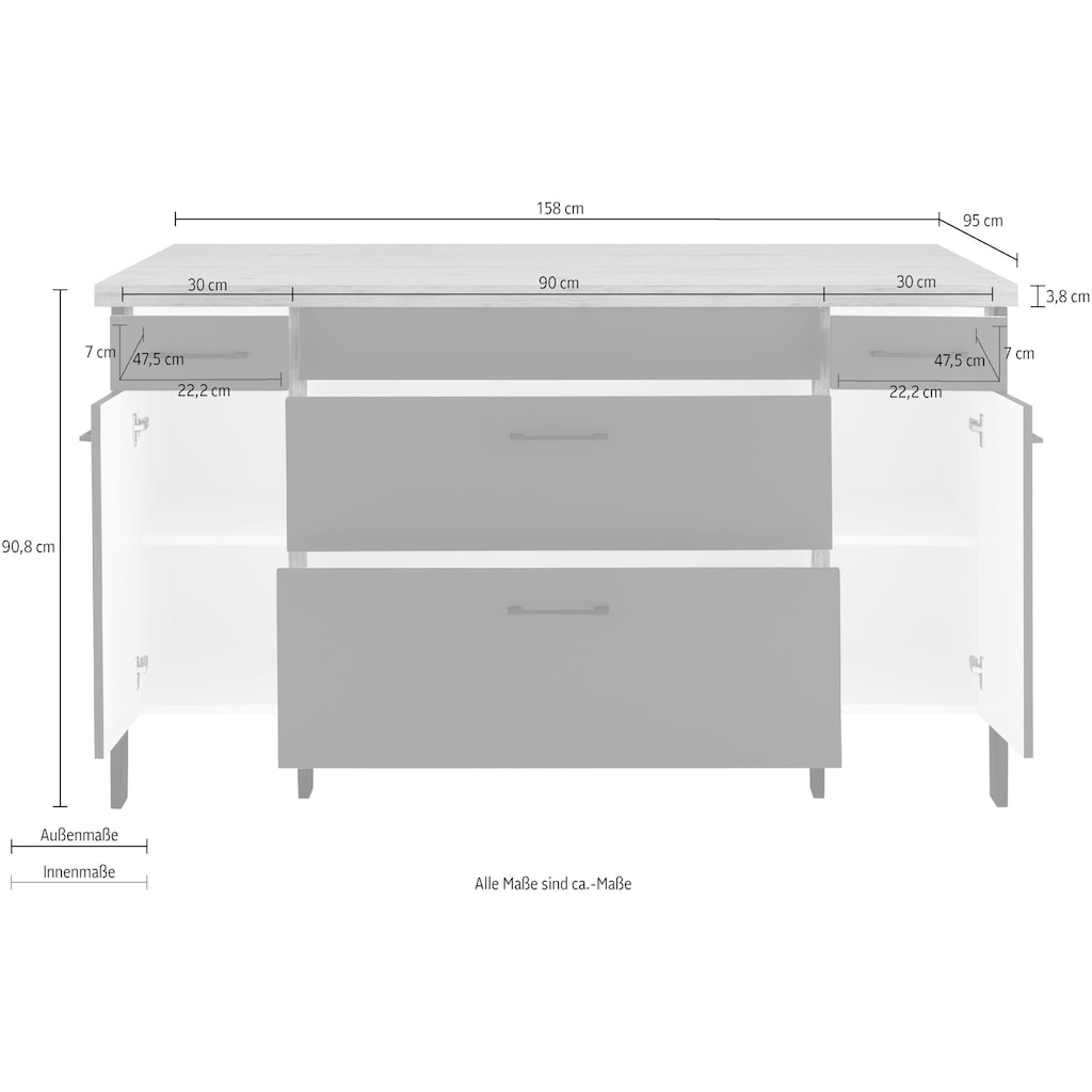 OPTIFIT Kücheninsel »Tokio«, ohne E-Geräte, Breite 158 cm, mit Stahlgestell, mit Vollauszug