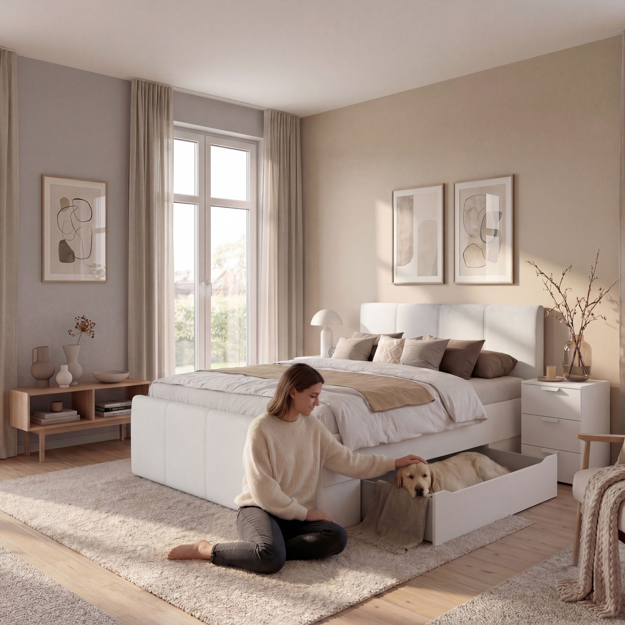 OTTO home Bett »Doppelbett Polsterbett Stauraumbett AGORDO« 180x200 cm, Kopf- und Fußteil aus Cordstoff oder Webstoff,  praktische Bettschubkästen für zusätzlichen Stauraum MADE IN GERMANY
