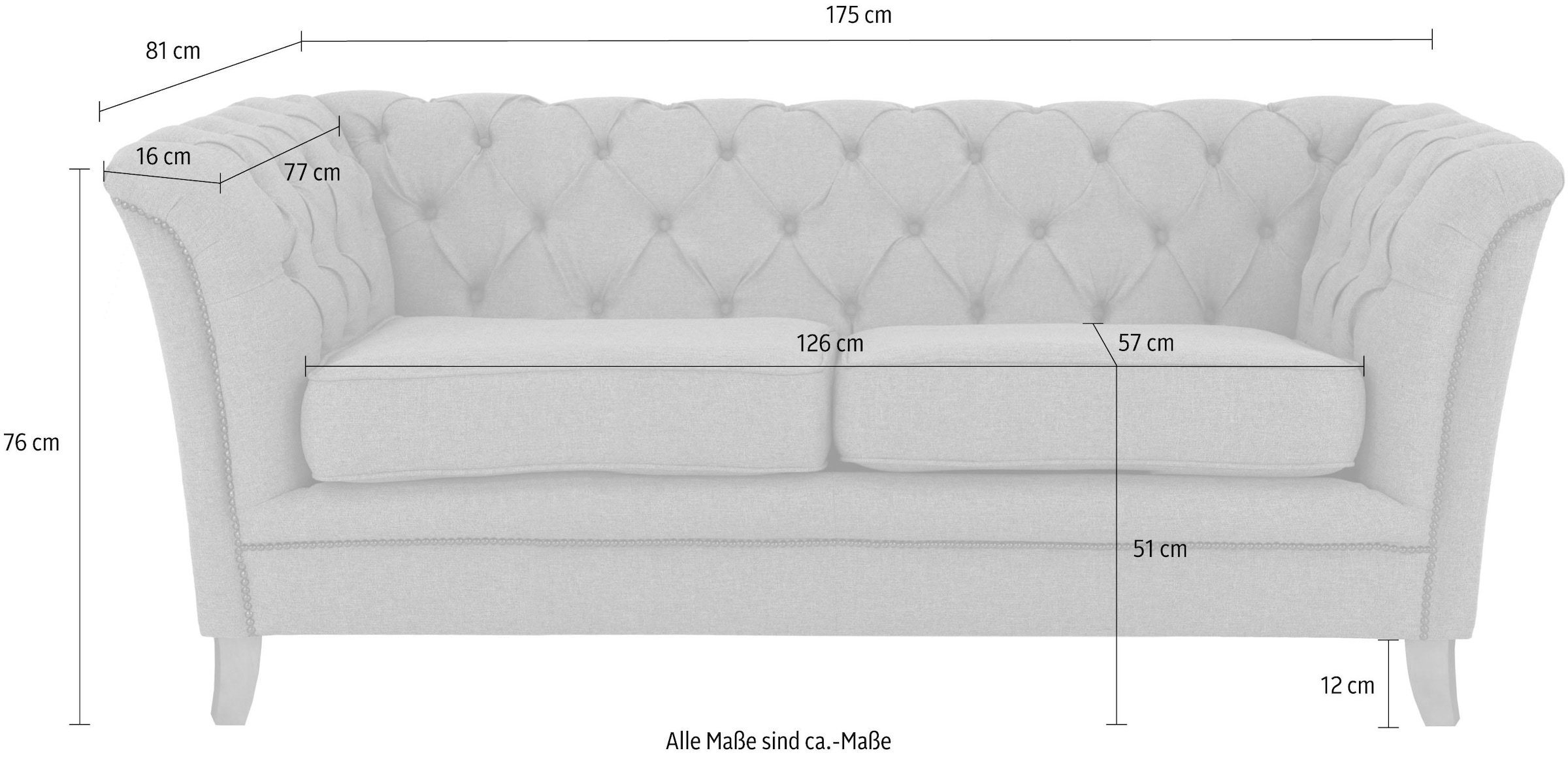 Home affaire 2-Sitzer »Newport« mit Knopfheftung im Rücken, Keder und feinen Armlehnen