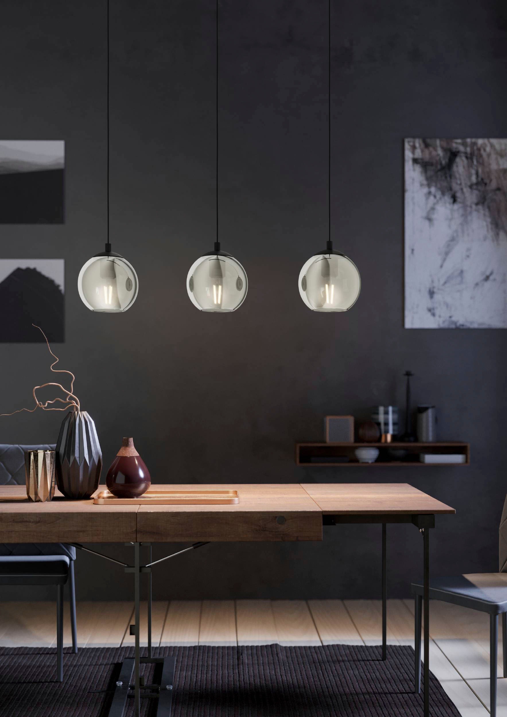 EGLO Pendelleuchte »ARISCANI«, 3 flammig, Leuchtmittel E27 | ohne Leuchtmittel, Lampe für Esstisch, Hängeleuchte, Rauchglas schwarz transparent, E27
