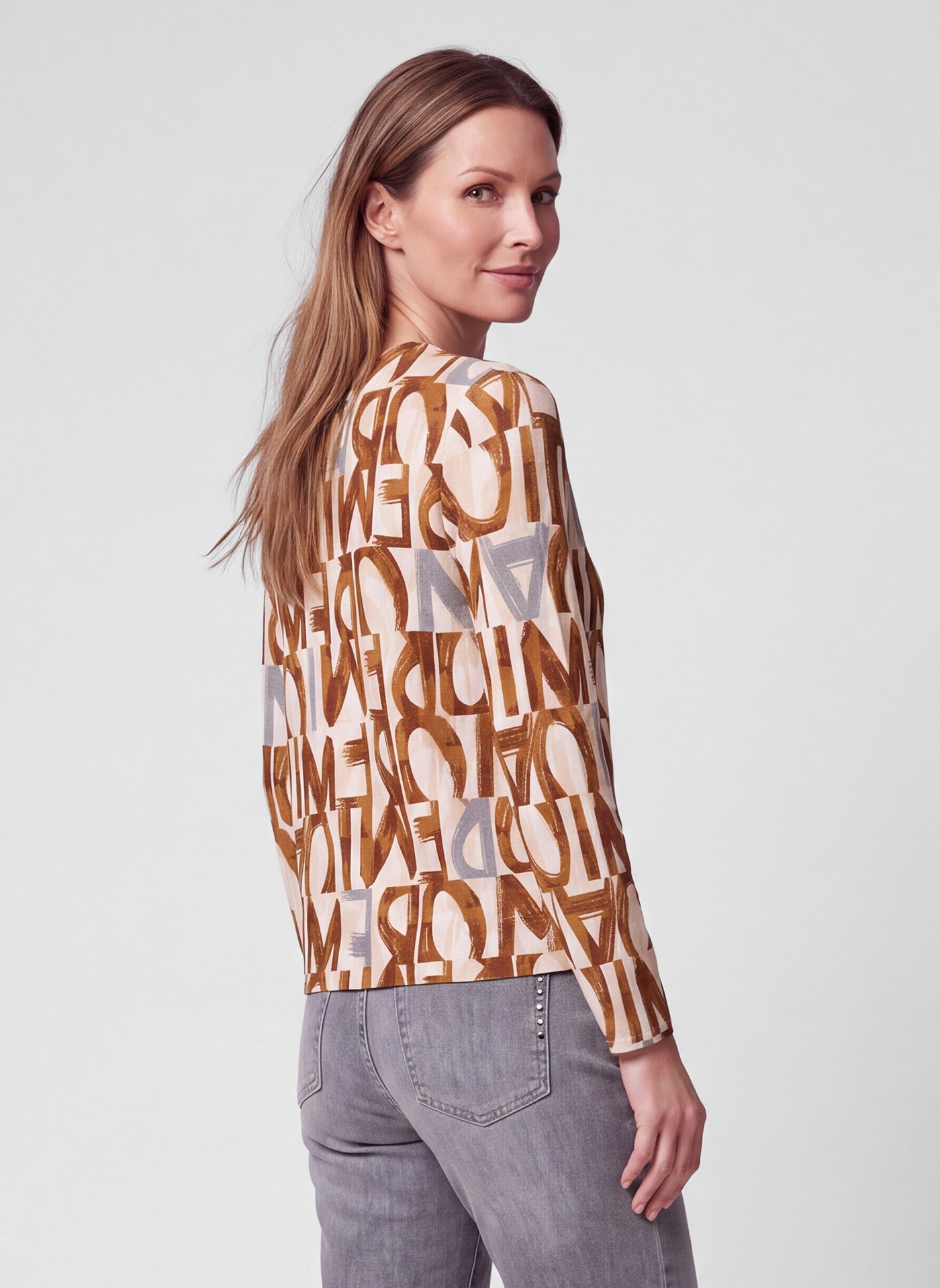 Rabe Langarmshirt mit Allover-Print und Stehkragen
