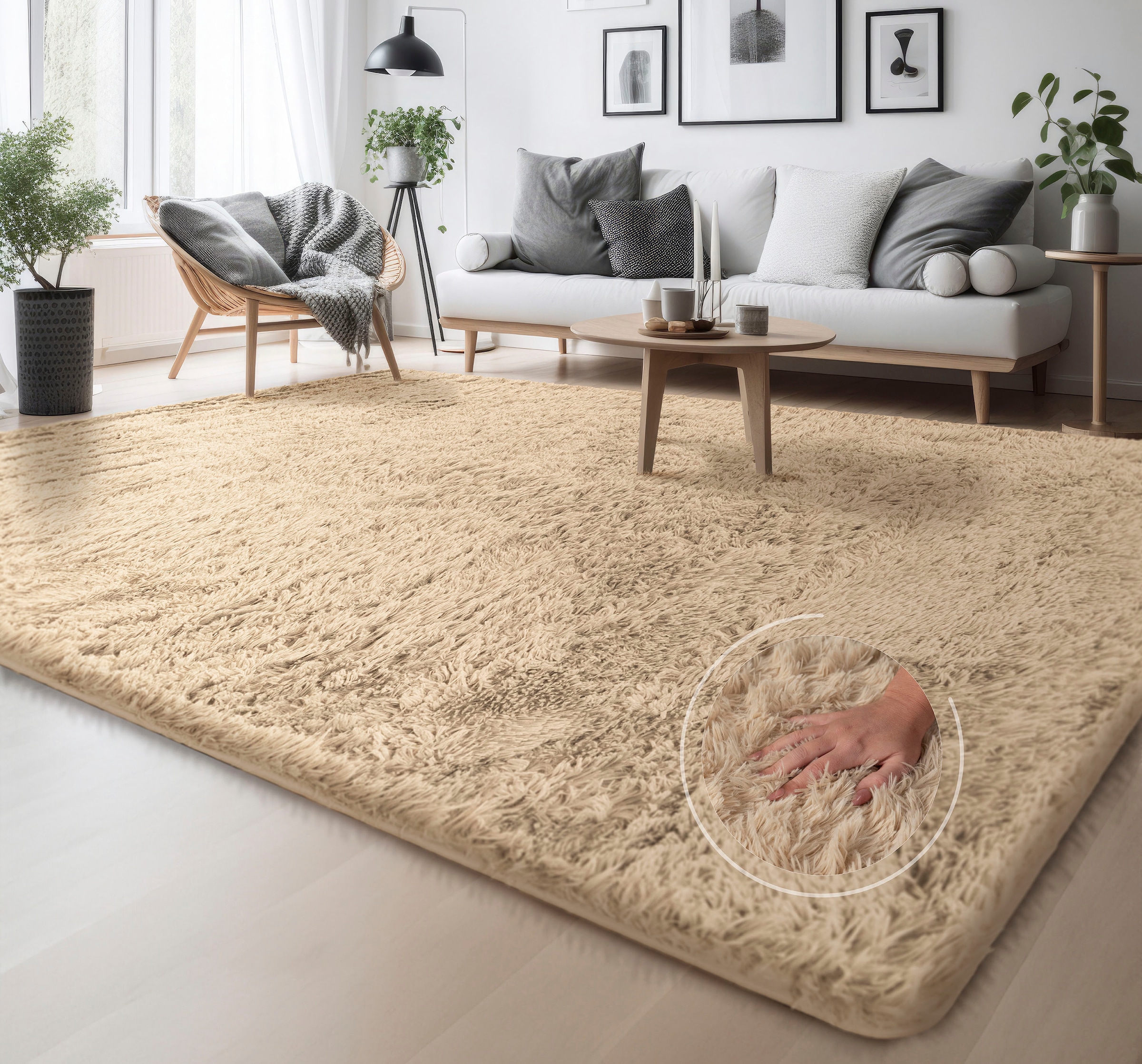 Hochflor-Teppich »Serville«, rechteckig, 37 mm Höhe, Kuschelteppich, Uni Fa günstig online kaufen