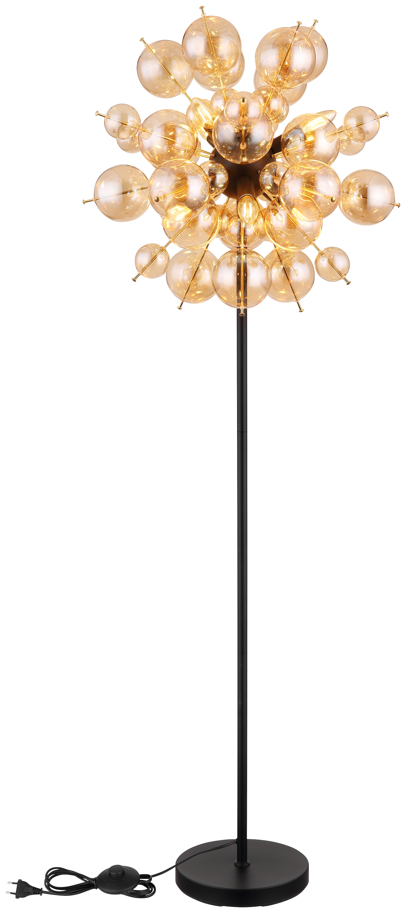 GLOBO LIGHTING Stehlampe »UDO«, Leuchtmittel E14 | ohne Leuchtmittel, Stehlampe/goldfarben/Glaskugeln/modern/Wohnzimmer/Flur/Schlafzimmer