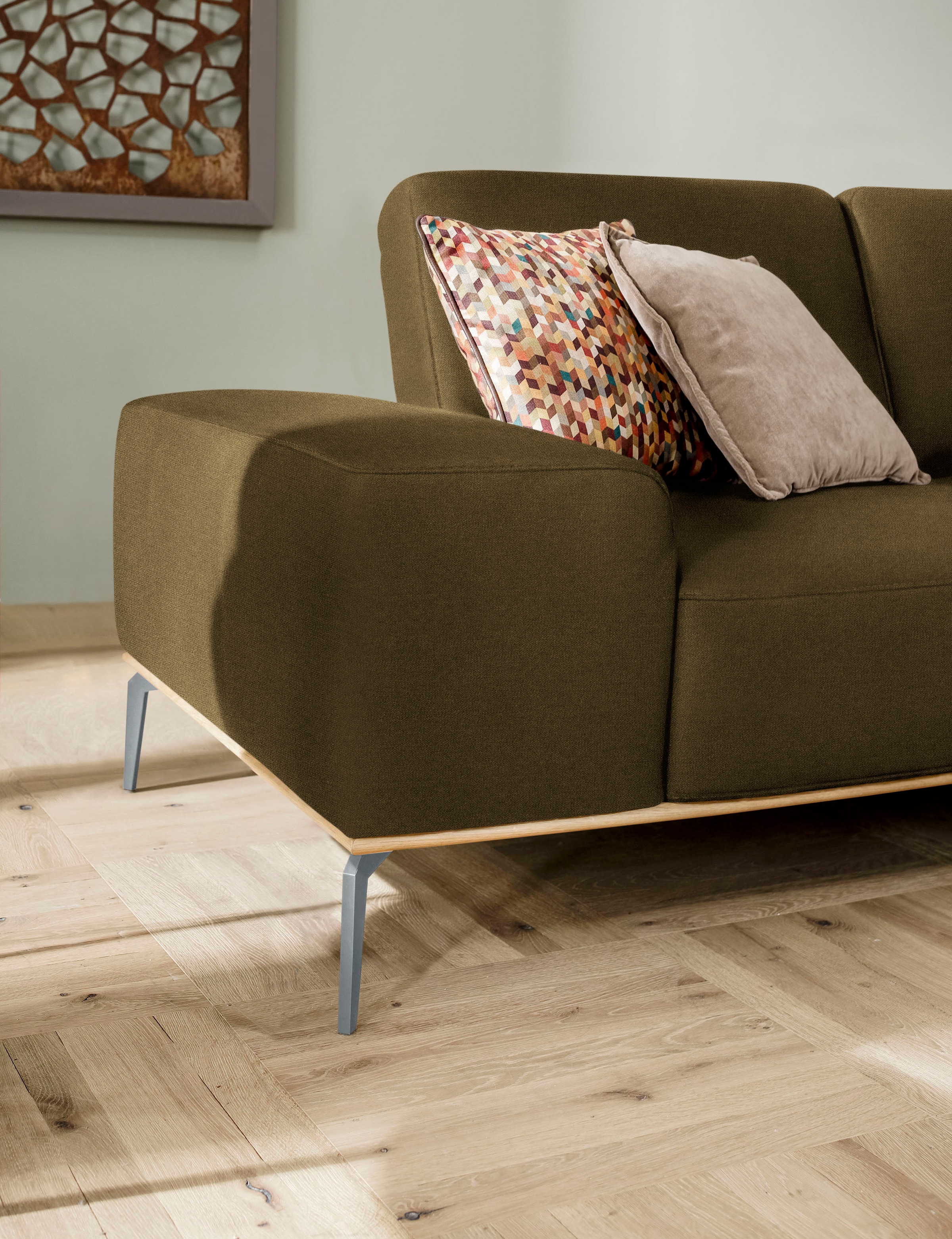 W.SCHILLIG Ecksofa »run, Designsofa mit tollem Sitzkomfort, bequem, L-Form«, mit elegantem Holzsockel, Füße in Silber matt, Breite 279 cm