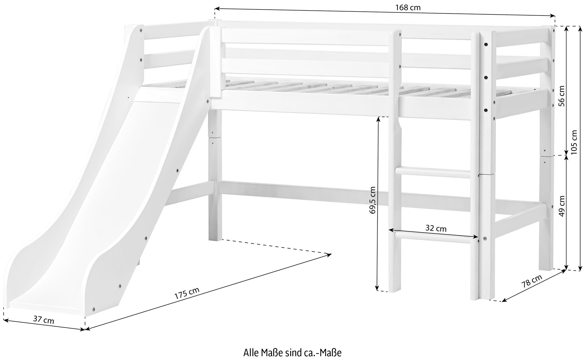 Hoppekids Hochbett »«Winter Wonderland»«, (Set), 70x160 mit Rutsche, Vorhang & Matratze