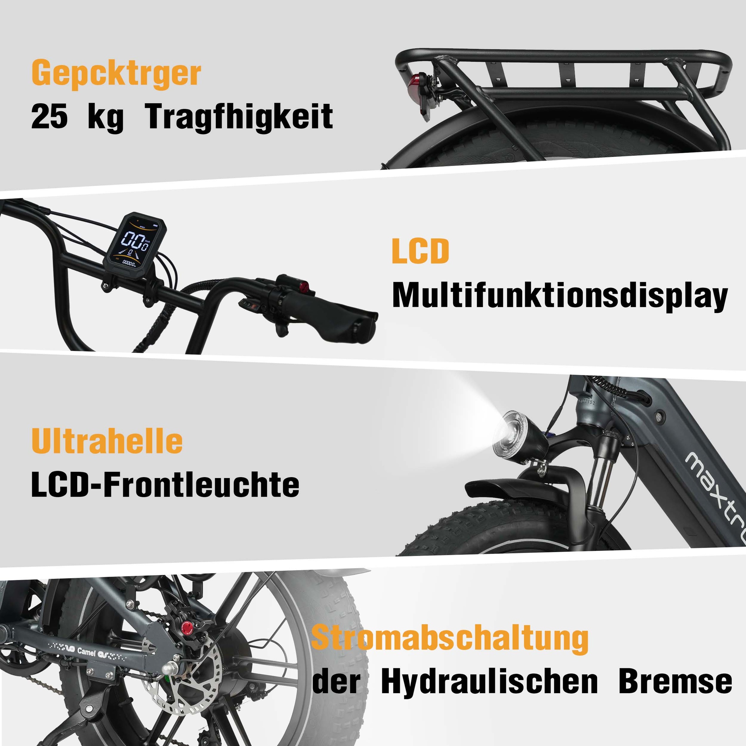 Maxtron »Maxtron Camel E-Bike compactbike« 7 Gang Shimano Kettenschaltung Heckmotor 500 W Packung,  20-Zoll-Fettreifenfahrrad mit Vorder- und Hinterradfederung