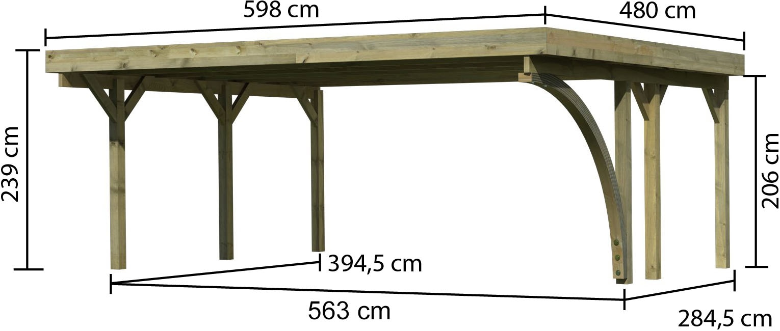 Karibu Einzelcarport »»Classic 1 SET« Stahl-Dach Variante B, mit einem Einfahrtsbogen«, Masivholz, 540 cm, KDI, aus Masivholz