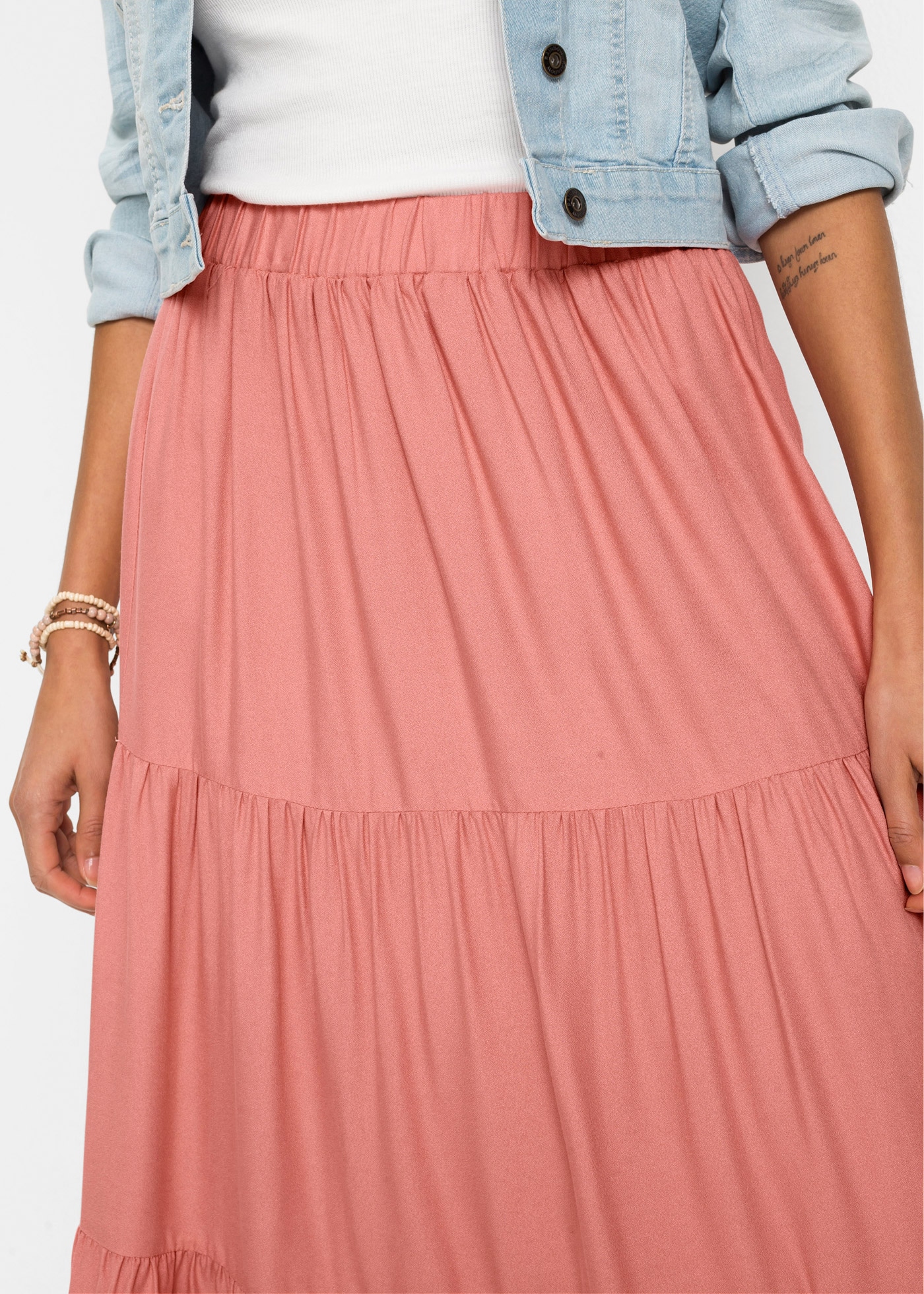 bonprix Volantrock aus Viskose, A-Linie, mit Volants, Midi-Länge