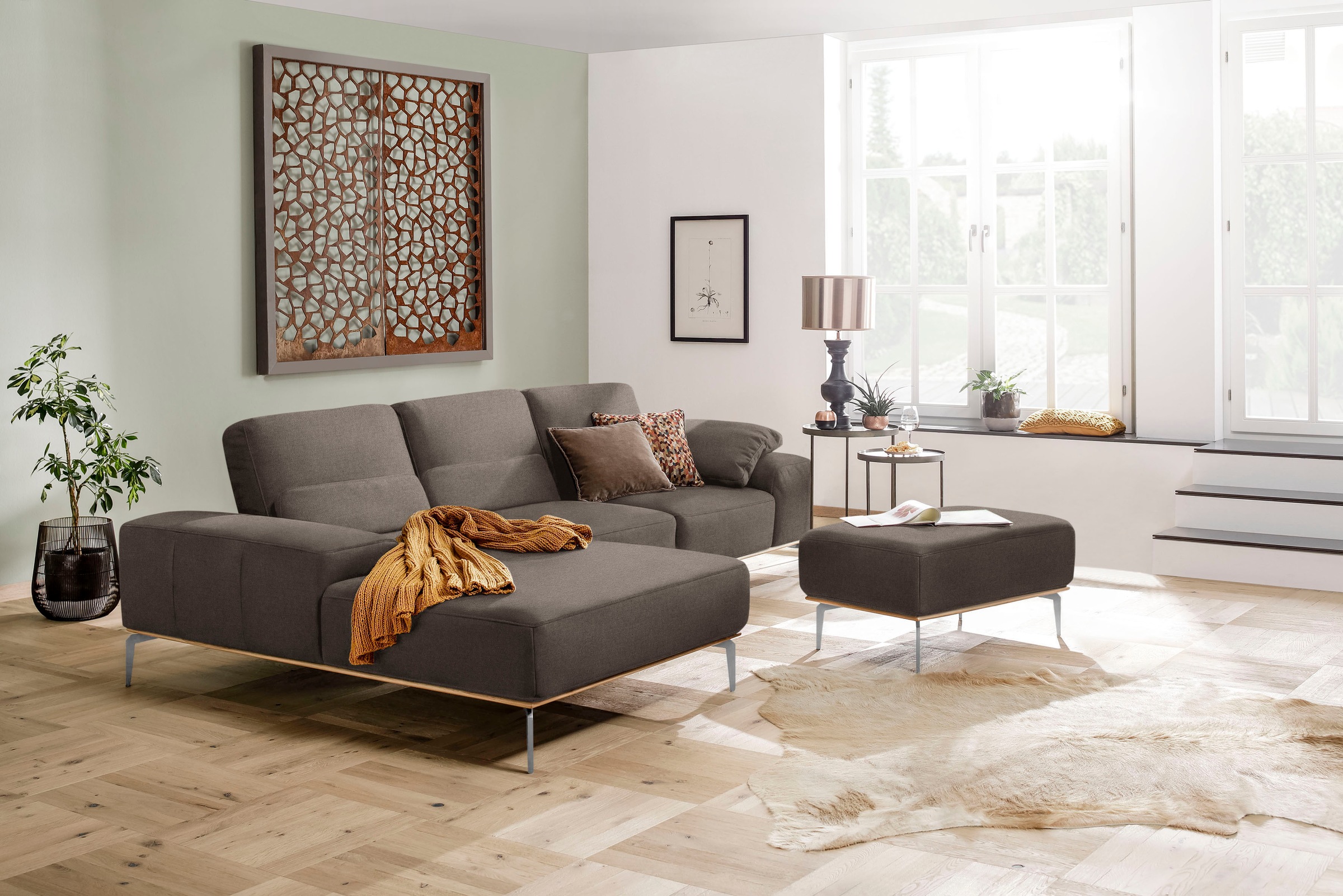 W.SCHILLIG Polsterhocker »run«, mit elegantem Holzsockel, Füße in Chrom glänzend, Breite 75 cm