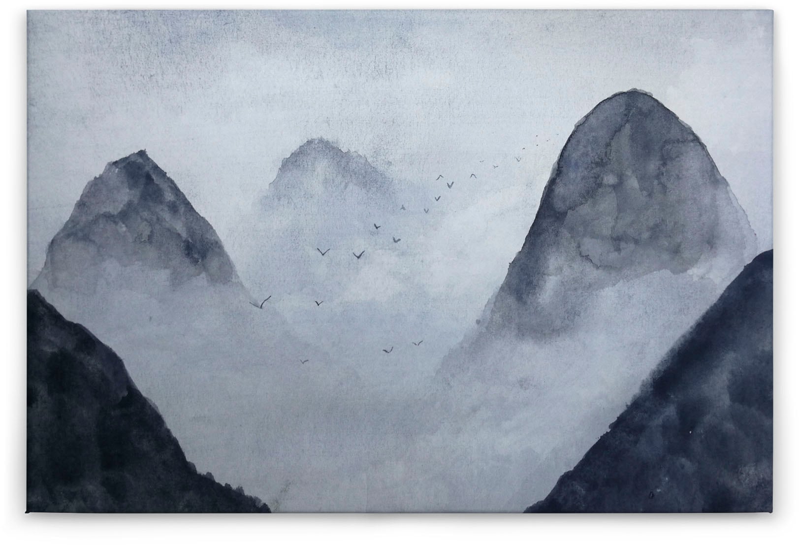 A.S. Création Leinwandbild »Misty Rocks«, Kunst-Berge-Kinder, (1 St.), Nebel Keilrahmen Berg Gebirge Landschaft Leinwand-Bild Wohnzimmer Wand