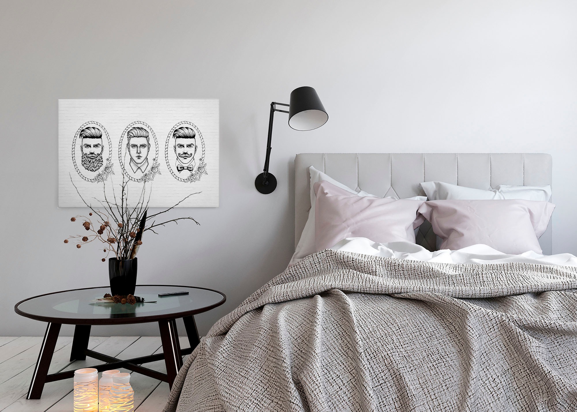 A.S. Création Leinwandbild »iconic 3«, Kunst-Modern-Kinder, (1 St.), Schwarz-Weiß Zeichnung Rockabilly Keilrahmen Leinwand-Bild Wohnzimmer