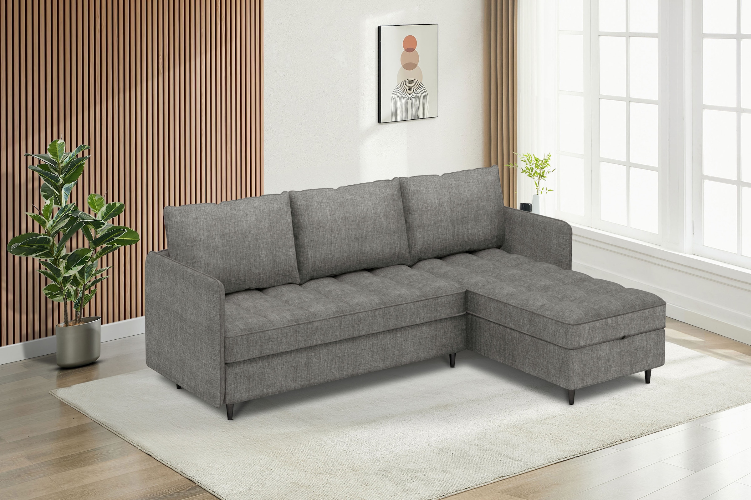 Dorel Home Ecksofa »LINDHUS, L-Form, verschiedene Stellvarianten, Modulsofa« Recamiere, Stauraum, Cord und Chenille-Bezug