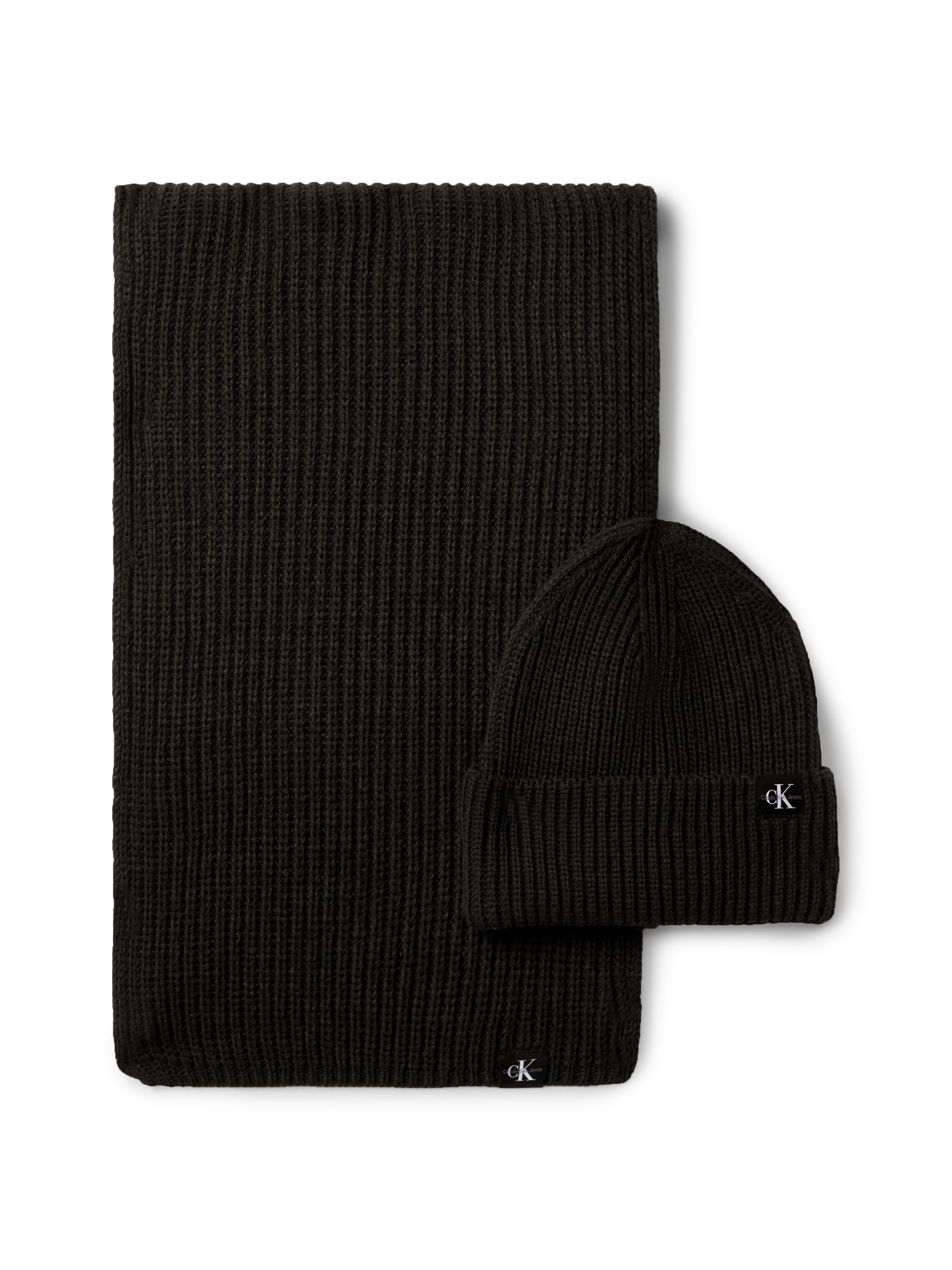 Calvin Klein Jeans Strickmütze »Monogram Rib Scarf Beanie Set« mit Logopatc günstig online kaufen