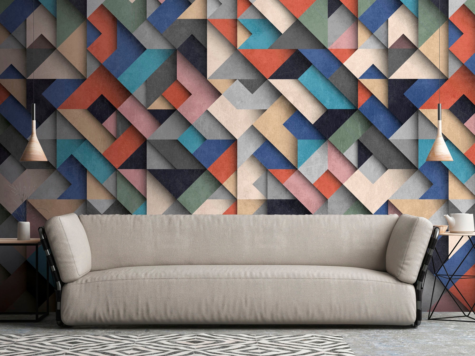 living walls Fototapete »The Wall«, 3D-Optik-mehrfarbig-geometrisch, Fototapete Geometrisch Tapete 3D Tapeten Wohnzimmer Design Wandtapete