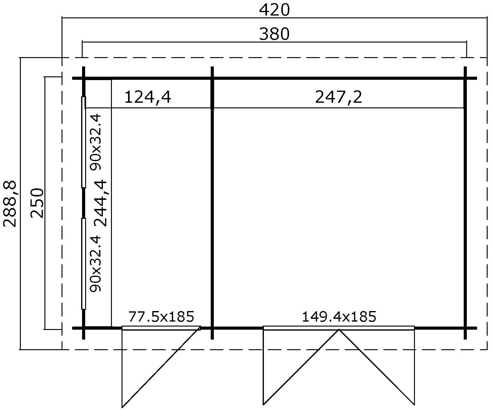LASITA MAJA Gartenhaus »William«, Blockbohlenhaus 28mm 2-Raum, Fundamentmass 3800x2500, Schwedenrot