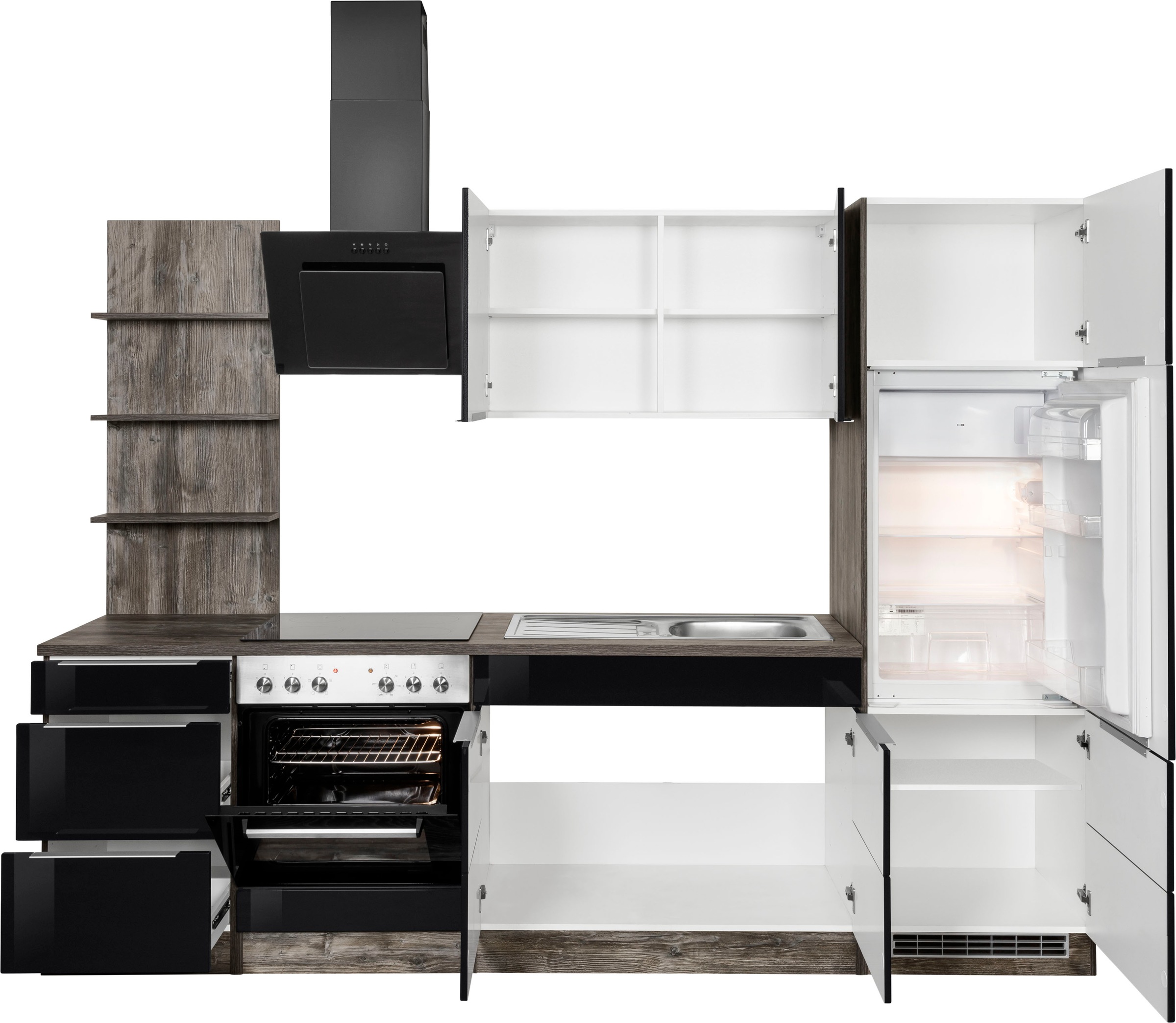 KOCHSTATION Küchenzeile »KS-Brindisi«, Breite 270 cm, wahlweise mit E-Geräten, mit MDF-Fronten und Regal