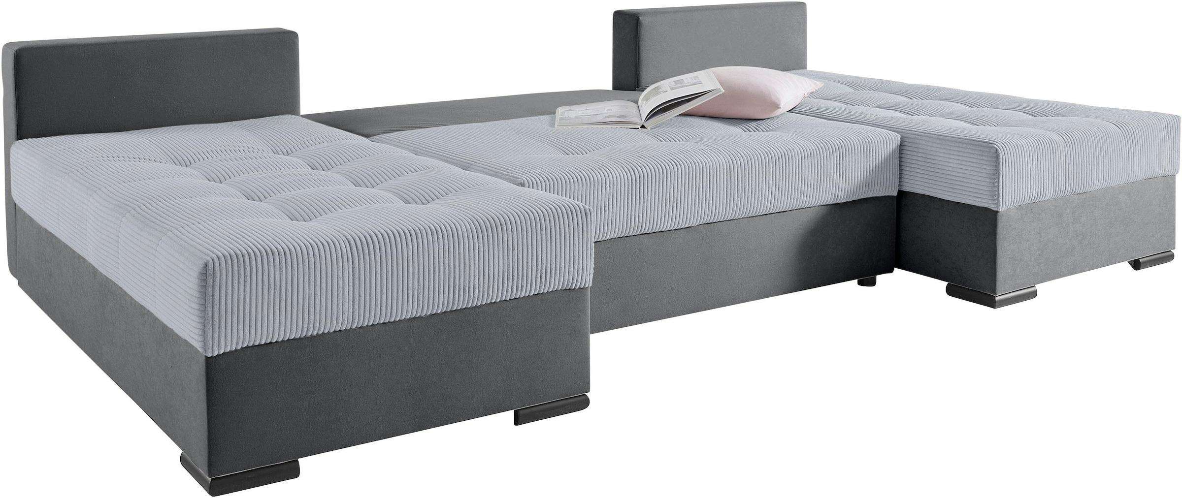 COLLECTION AB Wohnlandschaft »Josy, U-Form, Schlafsofa mit Bettkasten«, (Cord-/Mix), flexible Recamiere, Breite: 269cm, inklusive Rückenkissen, Cord/Mix