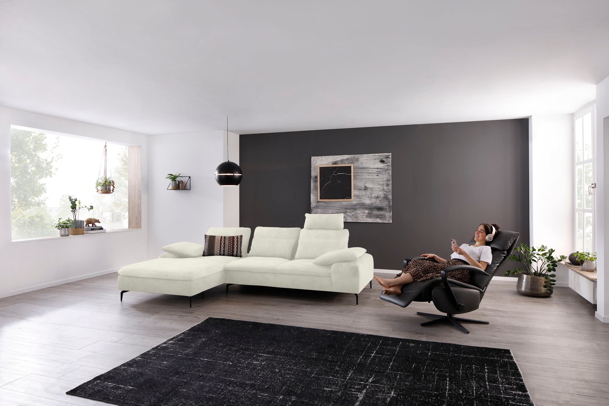 W.SCHILLIG Ecksofa »valentinoo, Designsofa, bequem, elegant und zeitlos, L-Form«, (Set), inklusive Hocker, mit Sitztiefenverstellung, Breite 299 cm