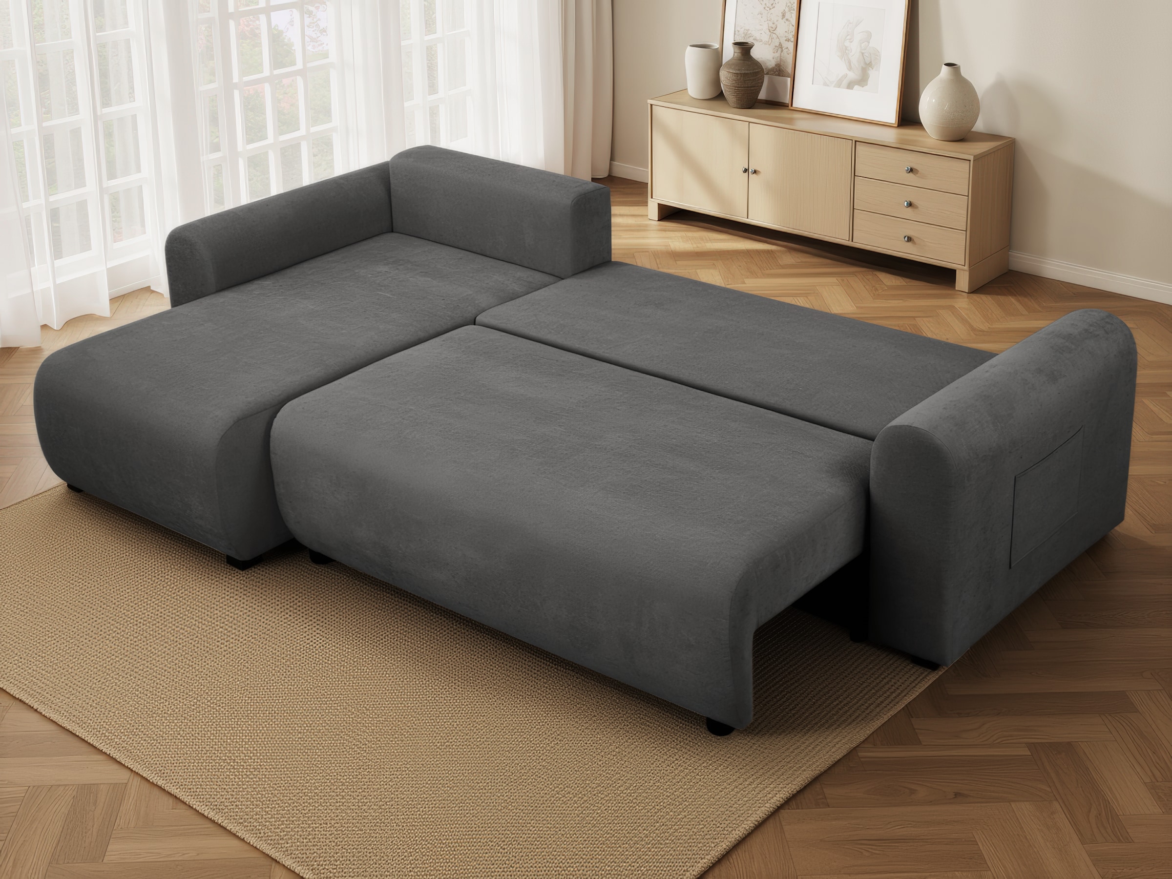 OTTO home Ecksofa »JONAA L-Form, 241cm - OTTO. Verlässliche Qualität.« 133/200cm, Recamiere links/rechts, Bettkasten, Cord u. Struktur