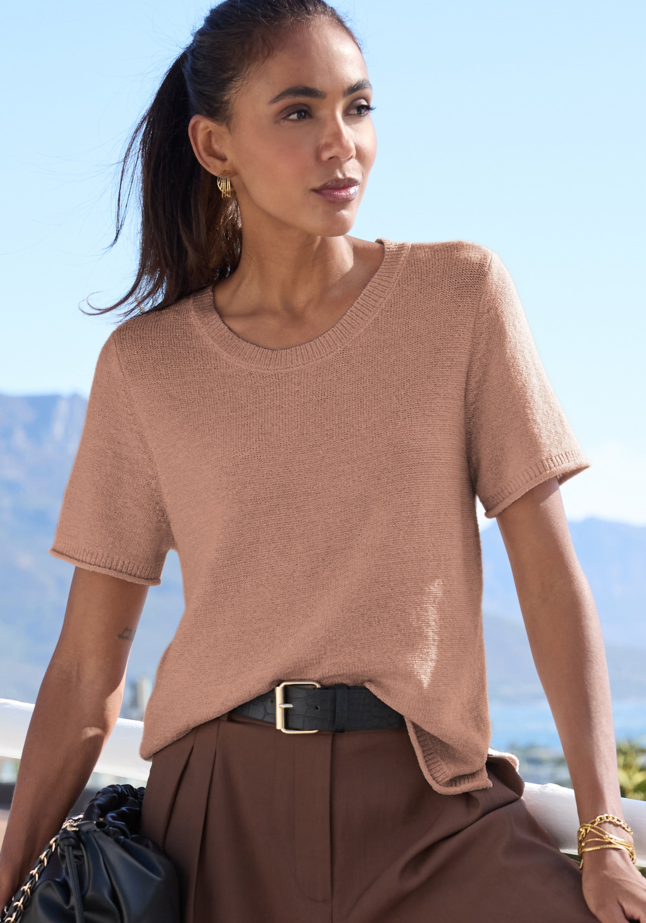 French Connection Kurzarmpullover »aus leichtem Bändchengarn« Sommerpullover, Strickshirt, leichter Sommerstrick, Basic