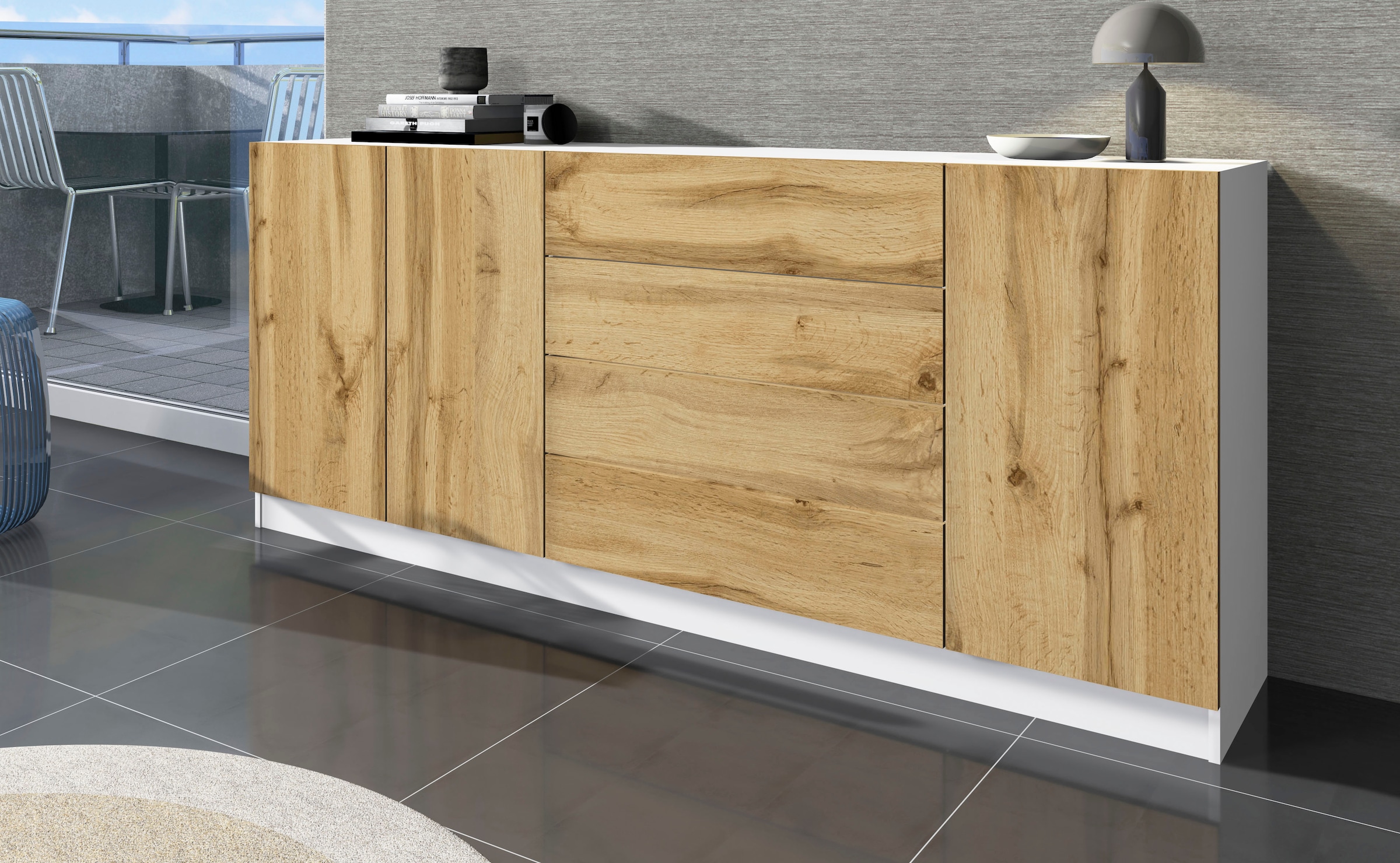 borchardt Möbel Sideboard »Vaasa, Kommode mit 3 Türen und 4 Schubkästen auf Kugelführungen« Breite 190 cm