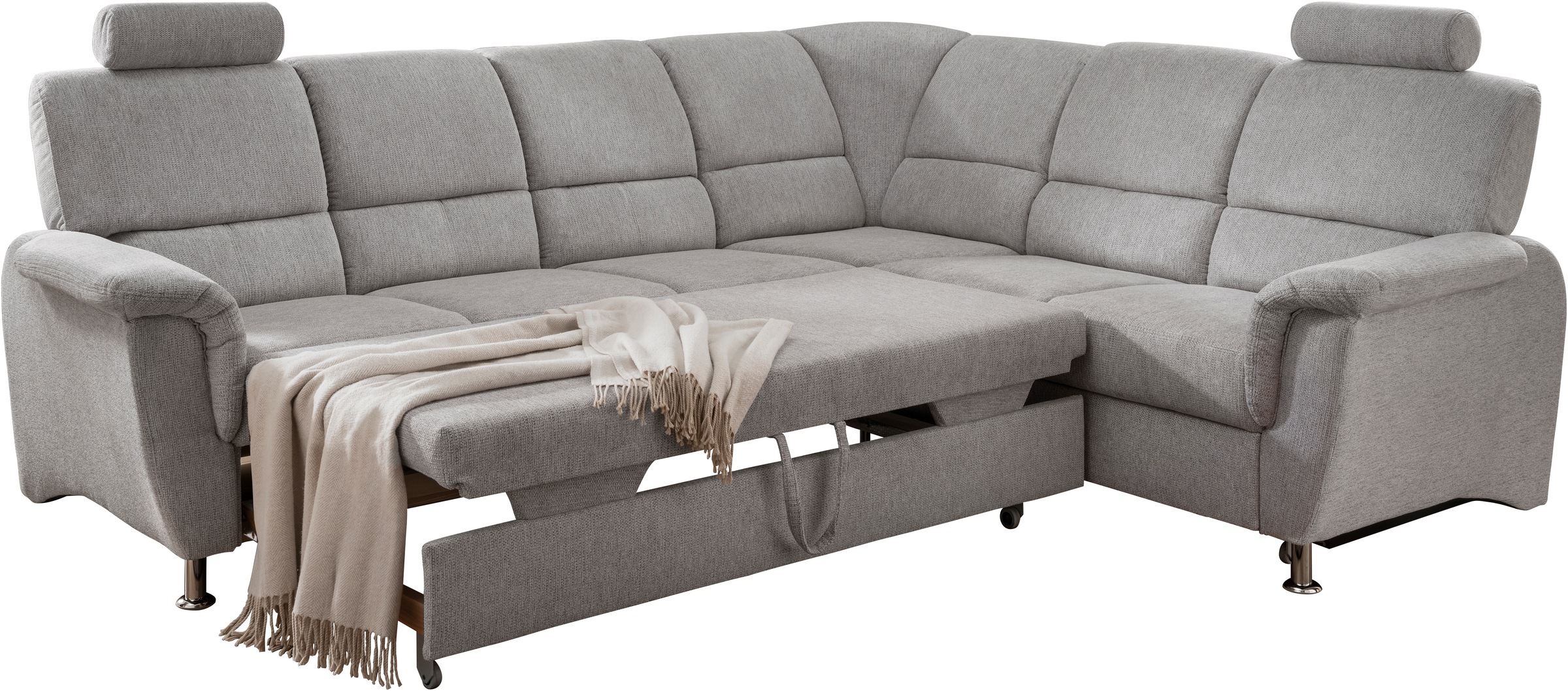 Home affaire Ecksofa »Pisa L-Form, mit Schlaffunktion, Stauraum, 2x höhenverstellbare«, Kopfstützen und Relaxfunktion im Eckelement