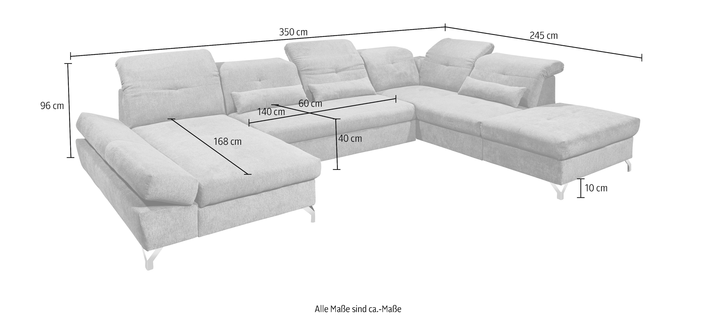 ED EXCITING DESIGN Wohnlandschaft »Melfi U-Form mit Bettfunktion, Bettkasten«, Arm- & Kopfteilverstellung & 3 Nierenkissen