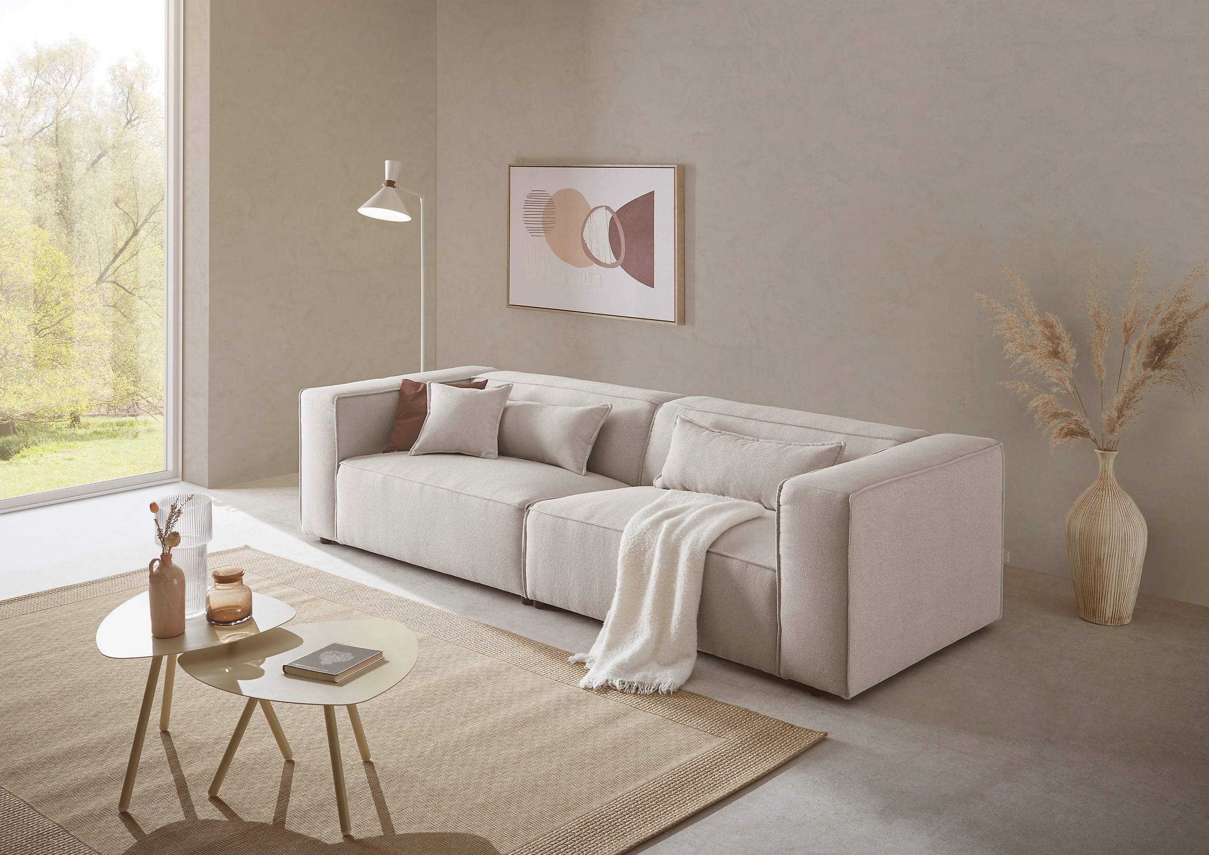 LeGer Home by Lena Gercke 3-Sitzer »PIARA, Couch mit Kedernaht, Sofa in Cord oder Leinenoptik«, schwarze Füße, bequemer Sitzkomfort