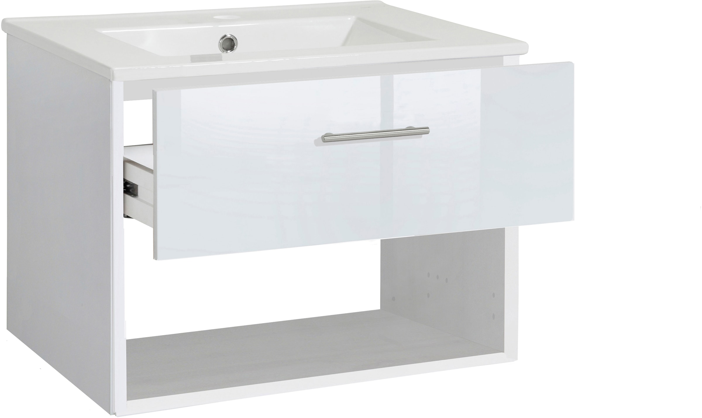 welltime Waschtisch »Trento Light, 60cm, 80cm, 100cm, Keramik-Auflagebecken«, 1 Auzug und 1 offenes Fach
