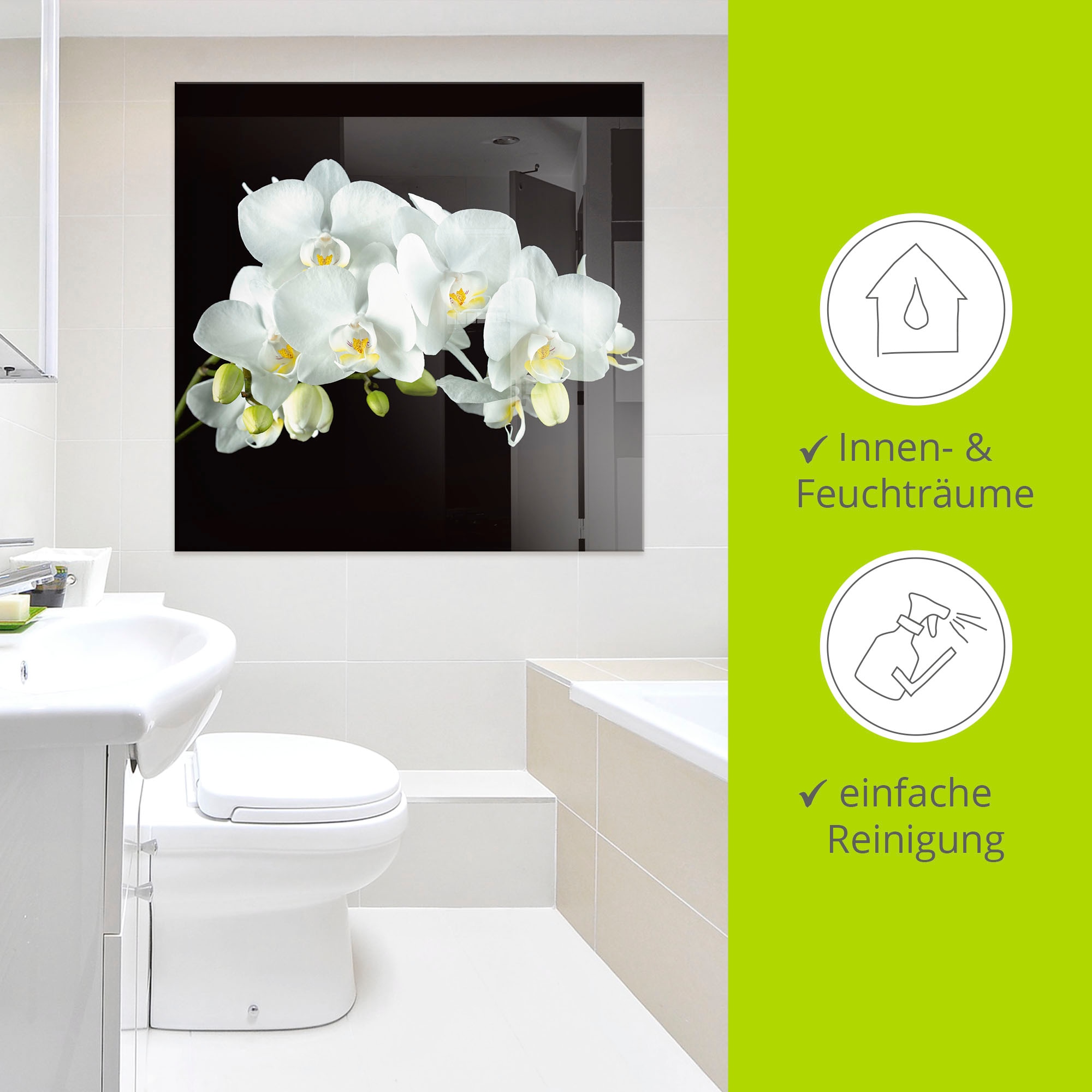 Artland Glasbild »Weiße Orchidee auf schwarzem Hintergrund«, Blumen, (1 St.), in verschiedenen Größen