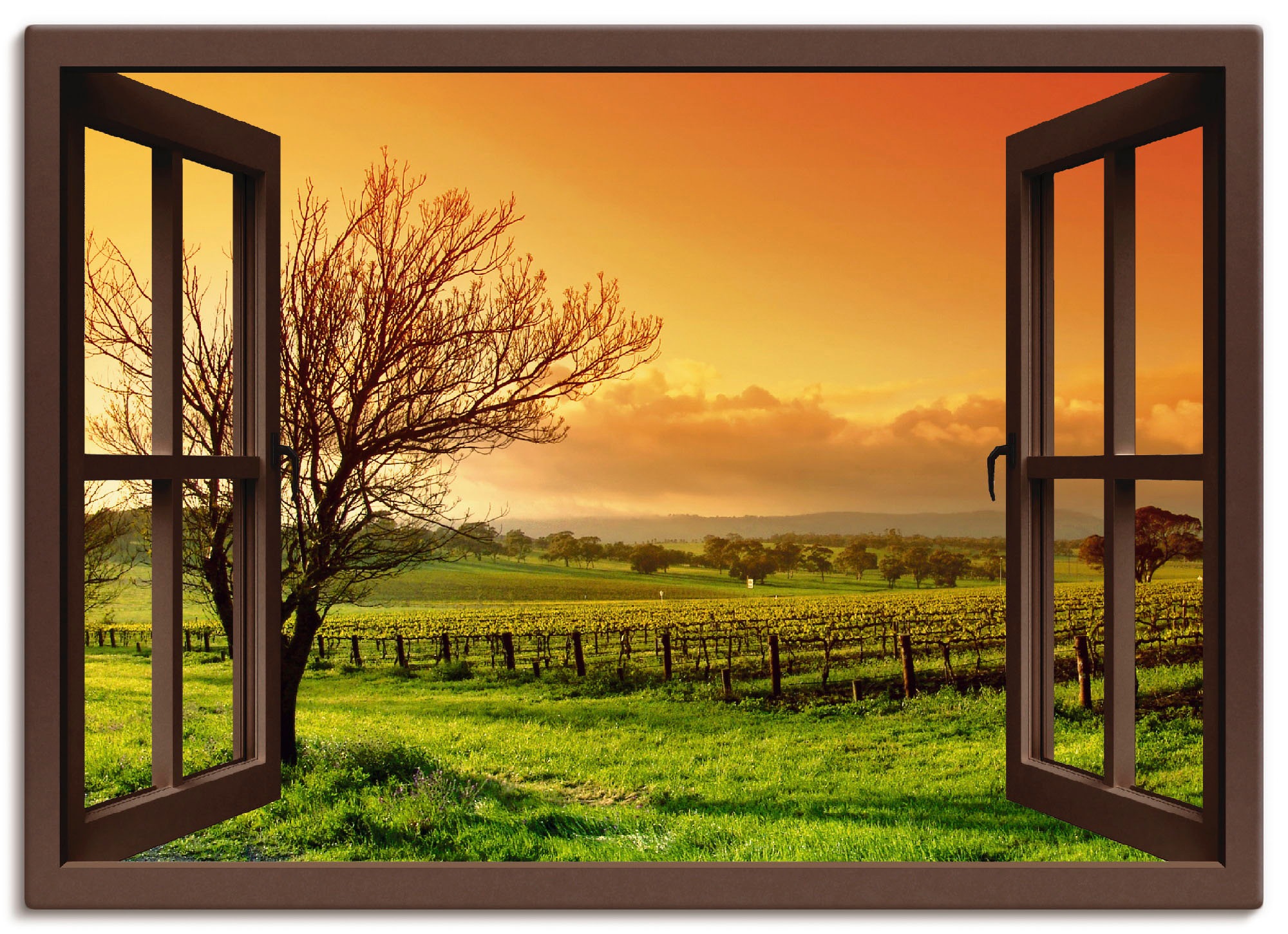 Artland Wandbild »Fensterblick - Landschaft mit Weinbergen«, Fensterblick, günstig online kaufen