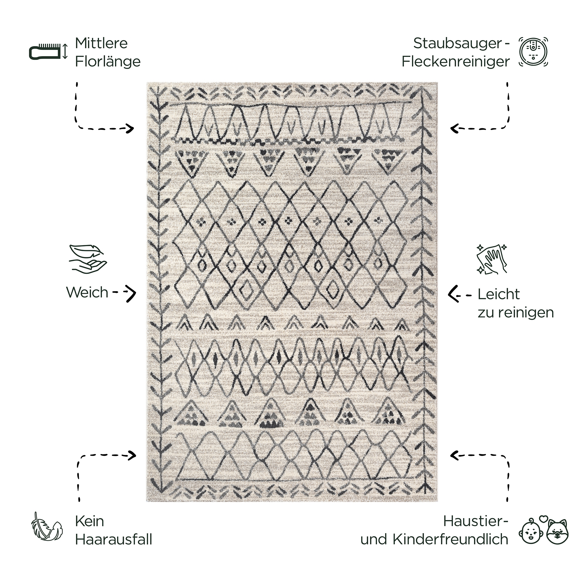 Sanat Teppich »Boho 8200« rechteckig 10 mm Höhe Kurzflor, robust, Boho, Scandic, für Fussbodenheizung geeignet