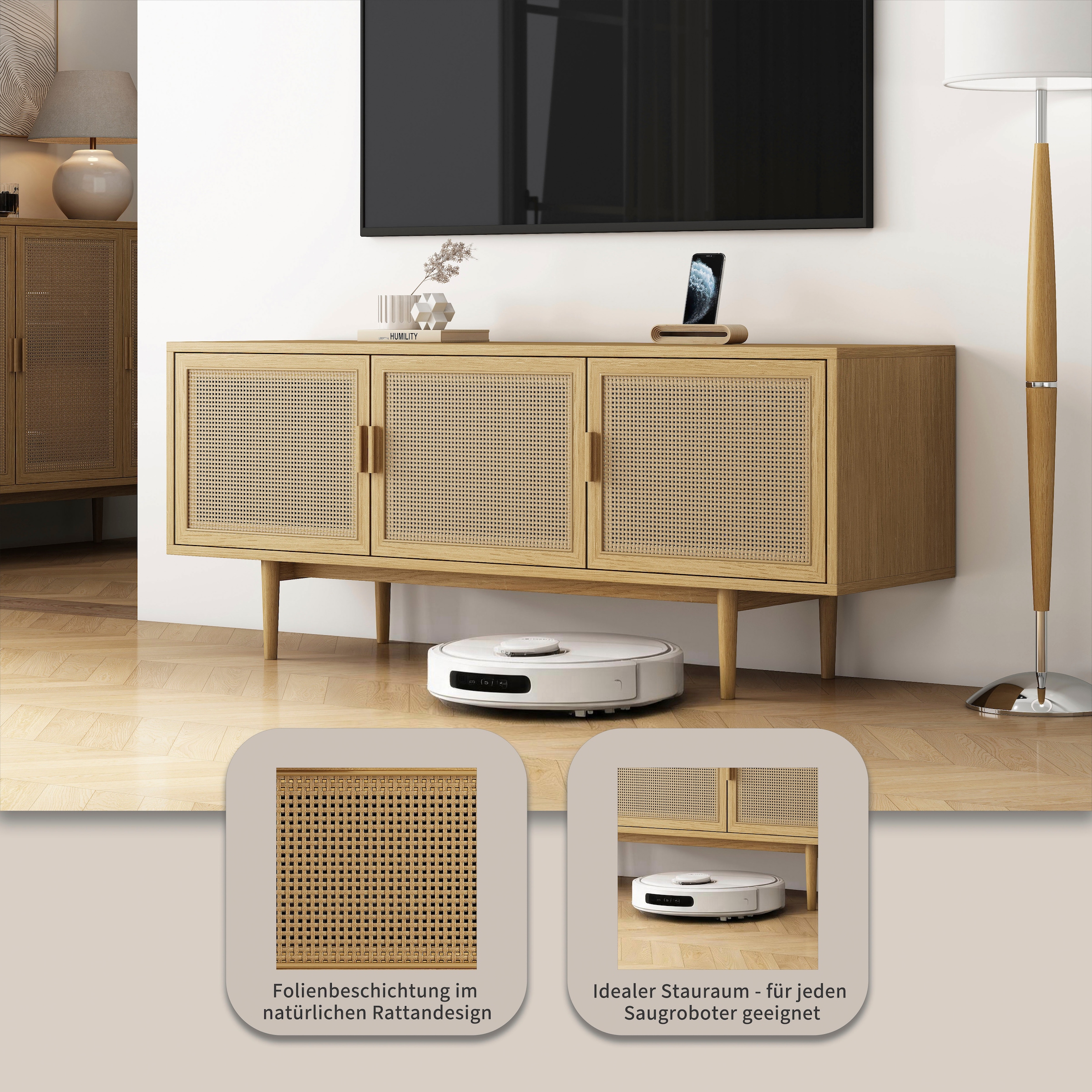 OTTO home TV-Schrank »Lorelia« in moderner Rattan Optik, Lowboard